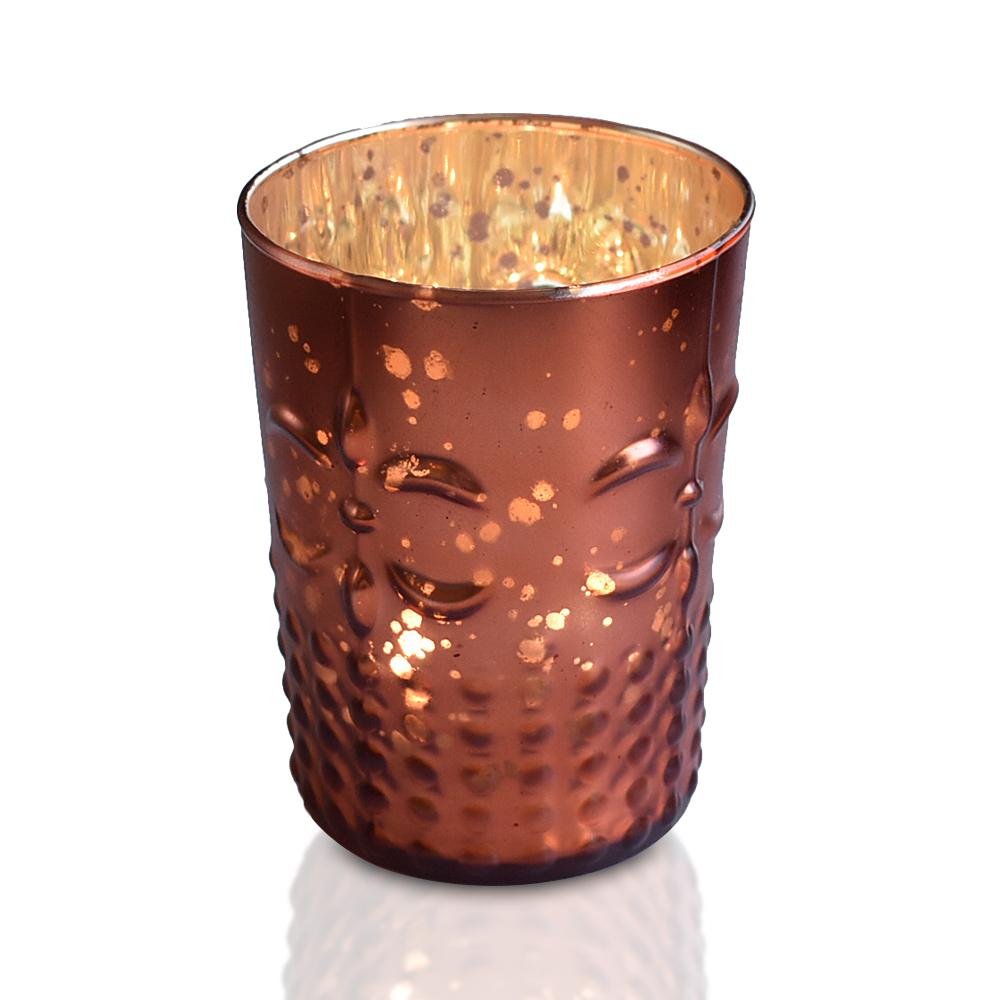 6 Pack Rustic Copper Red Mercury Glass Tealight Candle Holders - Elegant Votive Candle Holders for Home Decor, Wedding Centerpieces & Party Decorations - Perfect for Romantic Dinners, Holiday Tablescapes & Cozy Ambiance