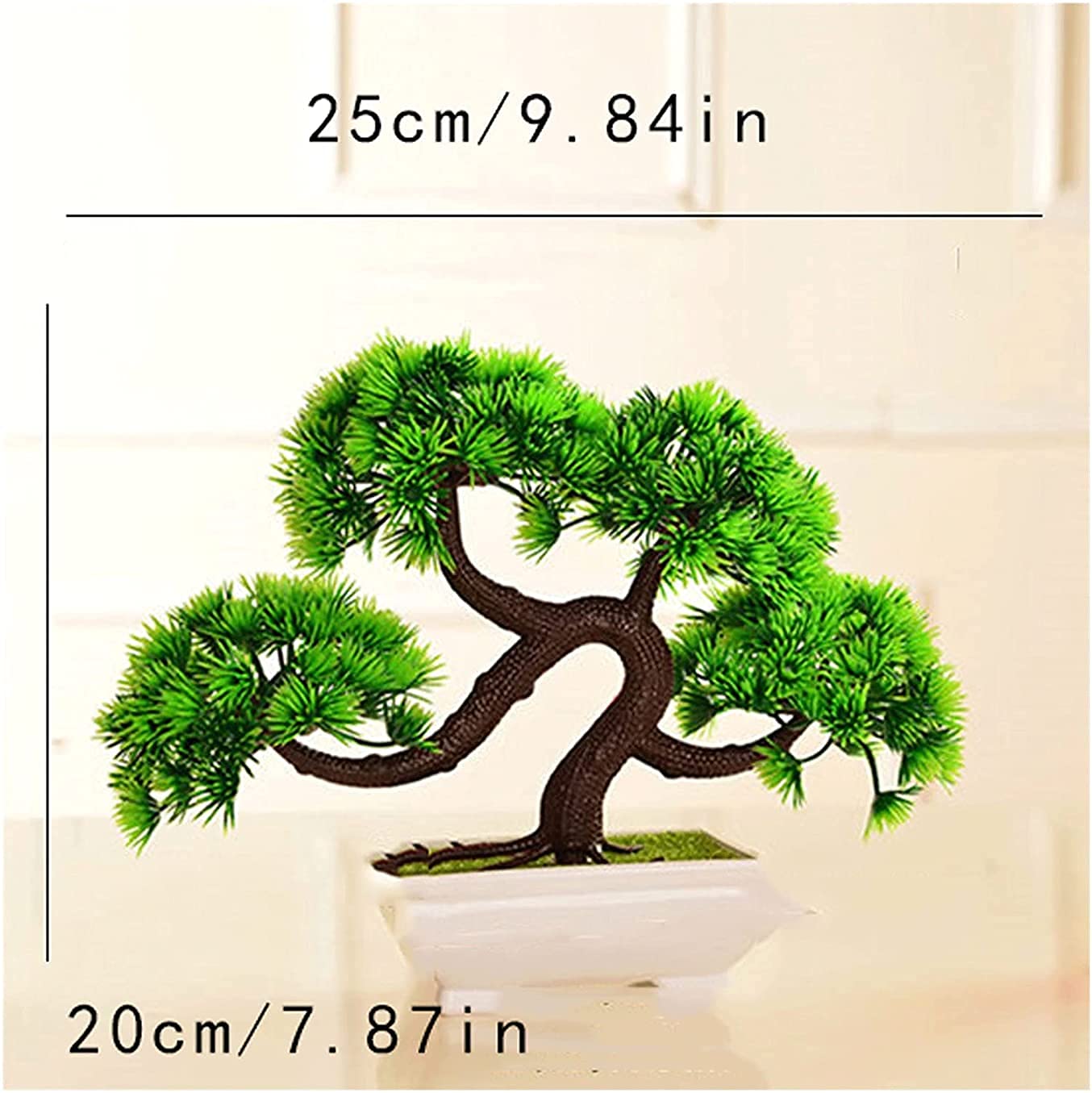 7 Inch Artificial Bonsai Tree - Fake Mini Potted Pine Plant for Home Office Decoration, Desk Decor, Window Sill Display & Zen Garden Accessories