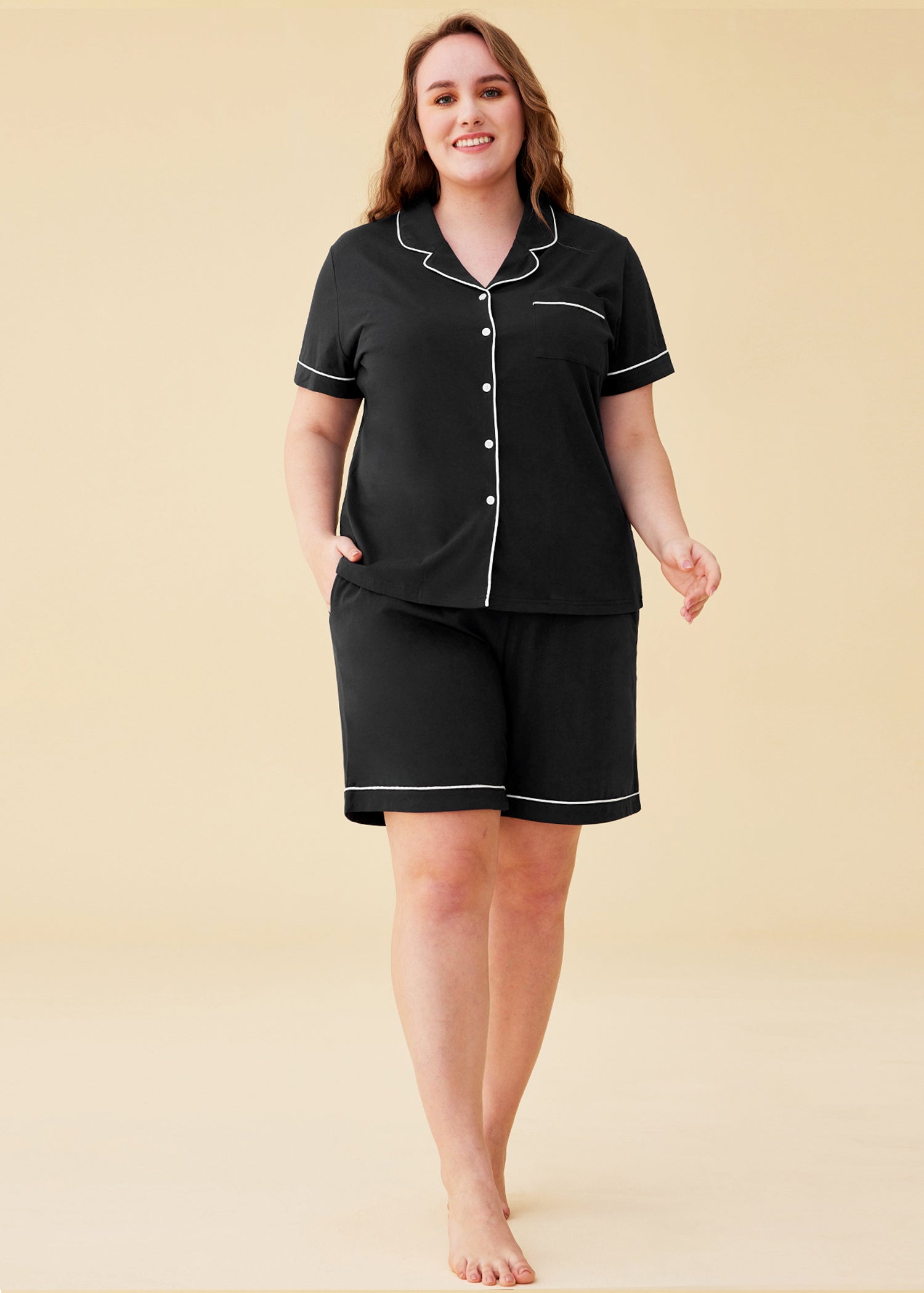 Women's Soft Cotton Button-Up Pajama Set with Sleep Shorts - Comfy Lounge Wear for Nighttime & Relaxation at Home