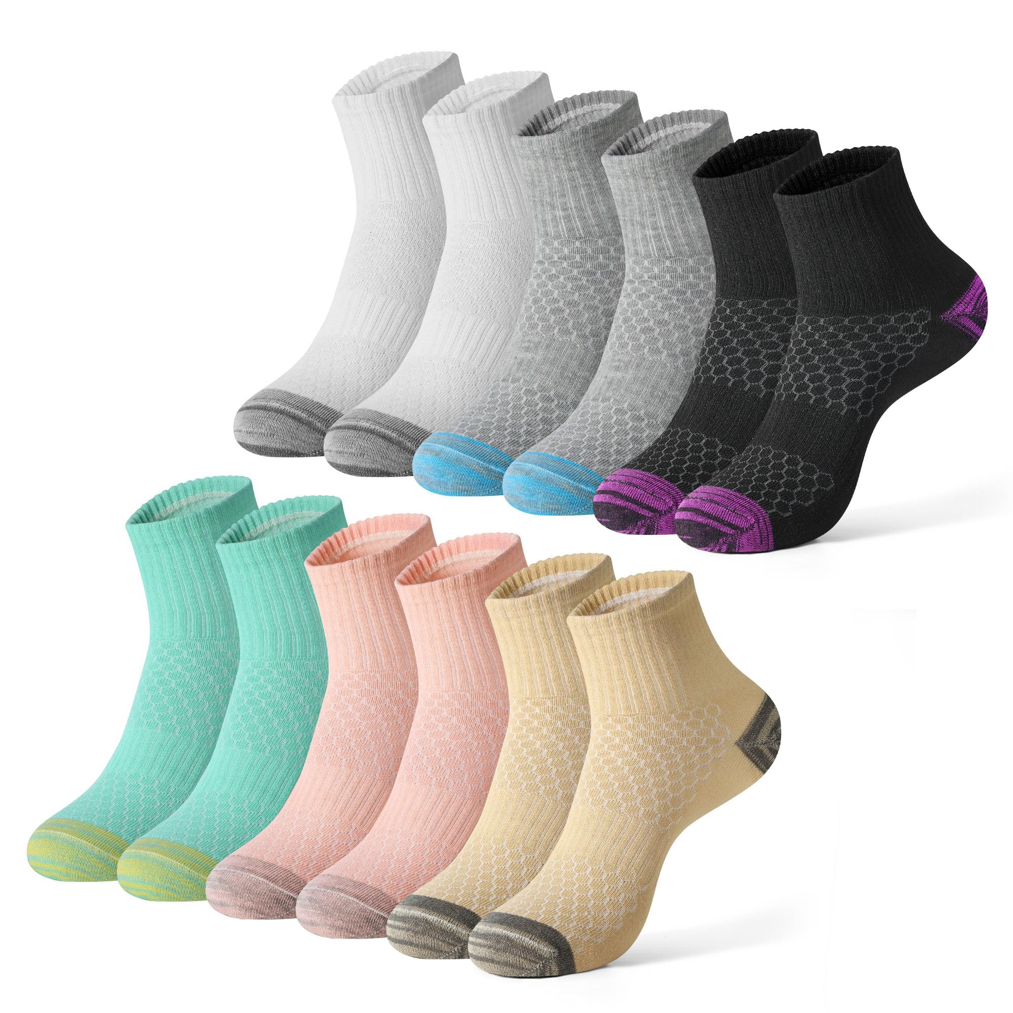 Honeysea Women's Breathable Mesh Crew Socks - 6 Pairs Lightweight Athletic Compression Quarter Socks for Hiking, Running, Workout & Outdoor Activities | Moisture-Wicking & Comfortable for All-Day Wear