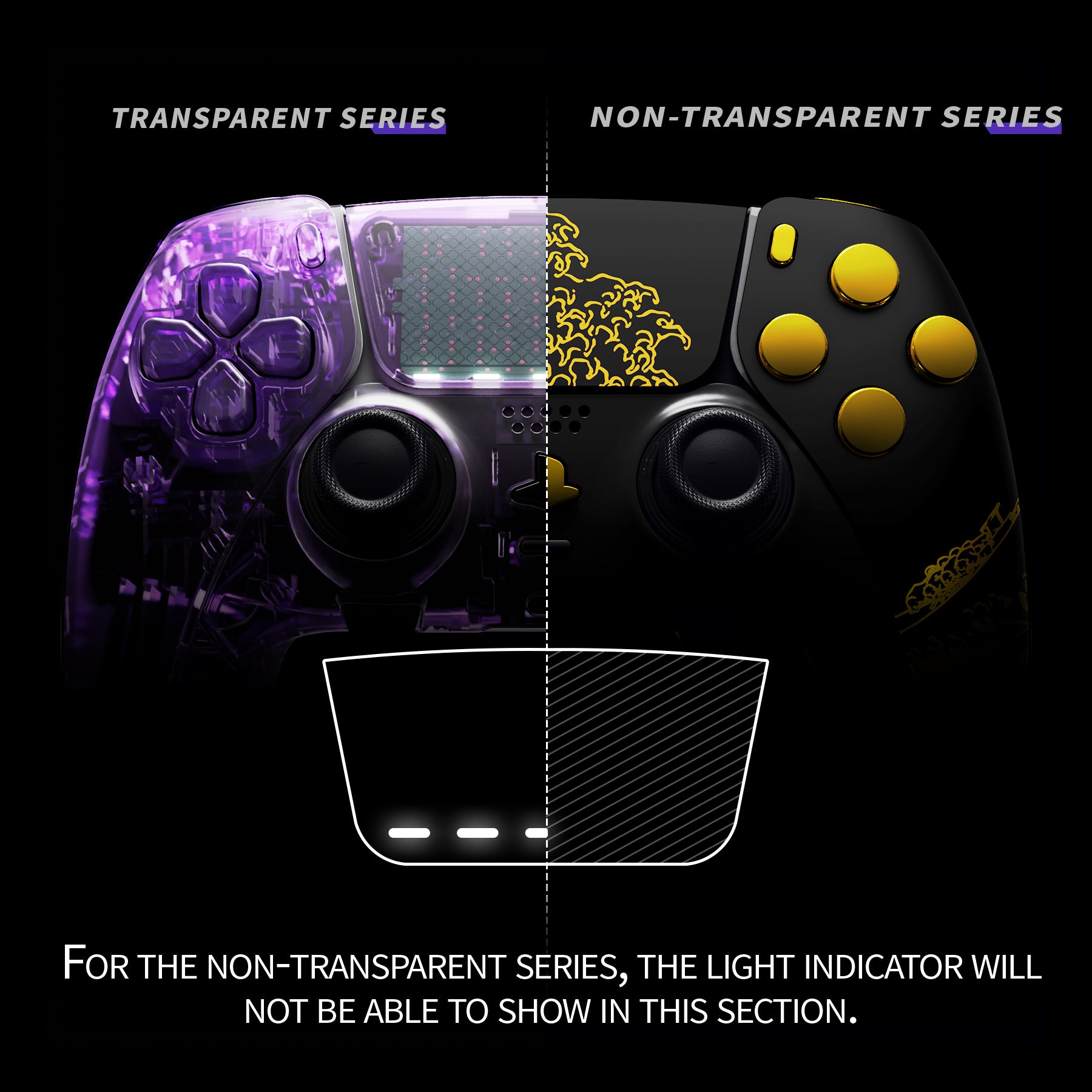 eXtremeRate Golden Wave Off Kanagawa Black Full Housing Shell with Buttons & Touchpad Cover for PS5 Edge Controller - Custom Replacement Decorative Front & Back Plates (QRHEGT009) - Perfect for Gaming Enthusiasts & Custom PS5 Controller Mods