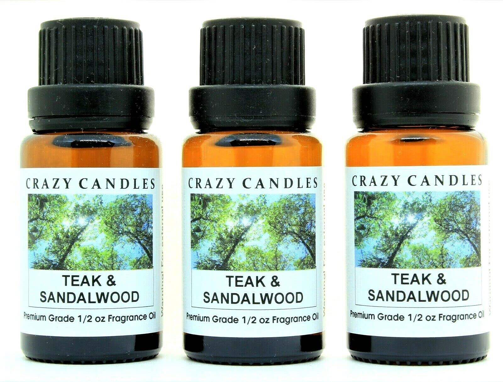 Premium Teak & Sandalwood Scented Fragrance Oil Set - 3 Bottles (15ml/0.5oz Each) for Aromatherapy, Diffusers & Home Fragrance