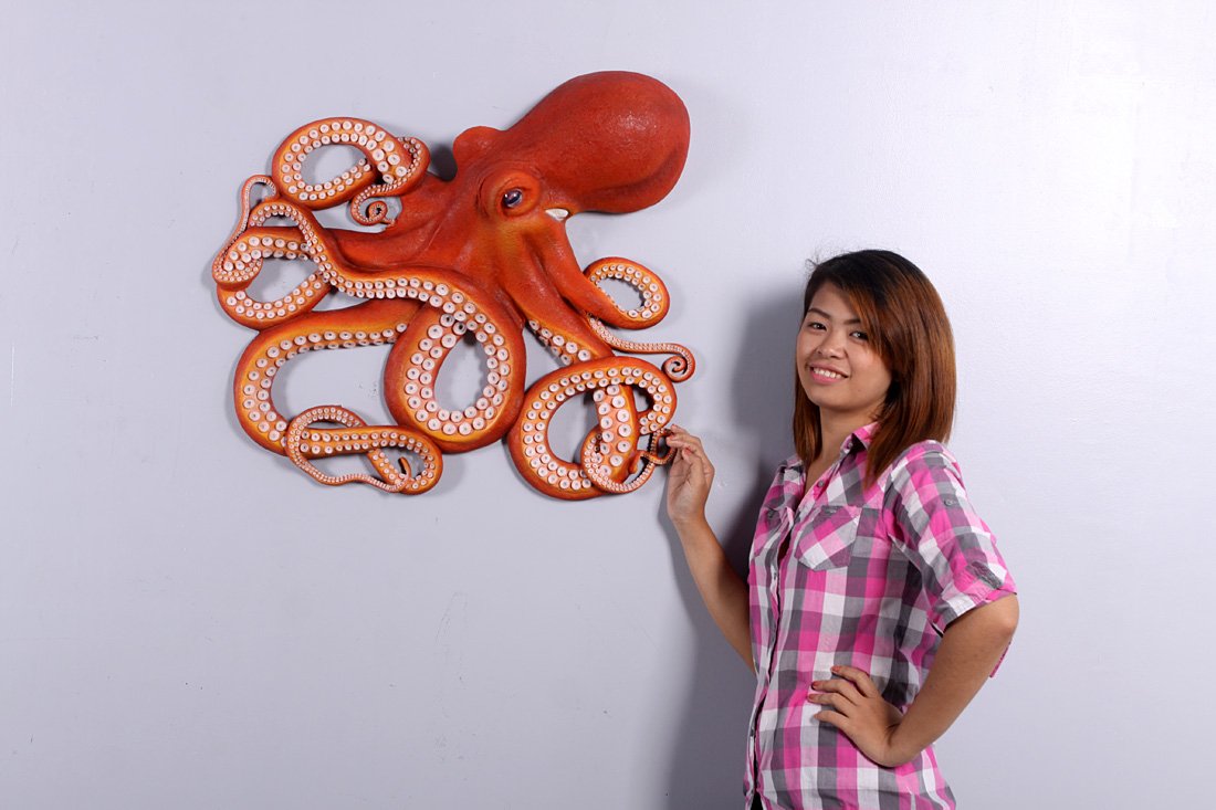 Realistic Octopus Wall Sculpture - Large Marine Beach Decor with Lifelike Eyes for Coastal, Nautical & Ocean-Themed Home Decor