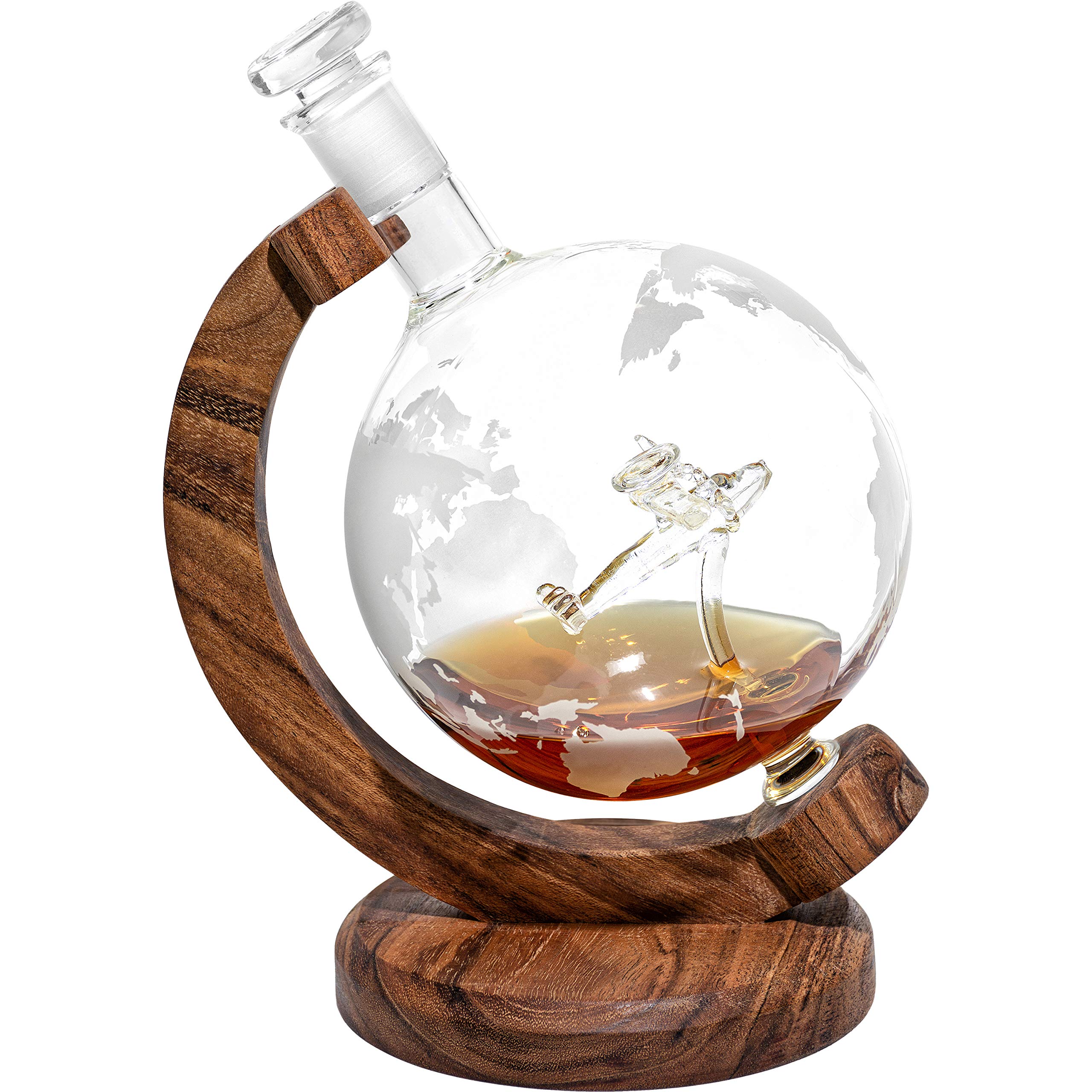 E-2 Aircraft Etched Globe Whiskey Decanter with Airplane Inside - Unique Personalized Gift for Pilots, Navy Officers, Retirement & Milestones - Perfect for Aviation Enthusiasts & Cocktail Lovers