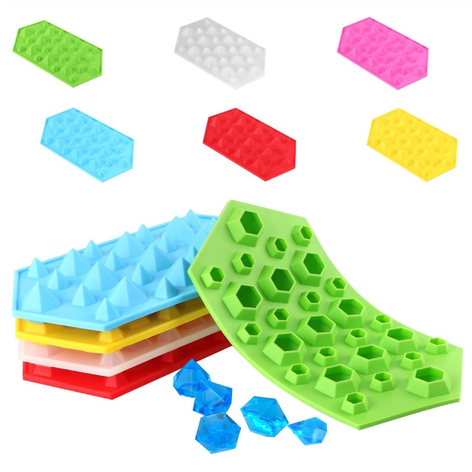 3D Diamond Silicone Ice Cube Tray - Whiskey Ball Maker, Chocolate & Pudding Mold for Cocktails, Party, Bar, DIY Desserts - Reusable Ice Cream & Cocktail Ice Mold (Blue) - Perfect for Home Bars, Cocktail Parties, and DIY Frozen Treats