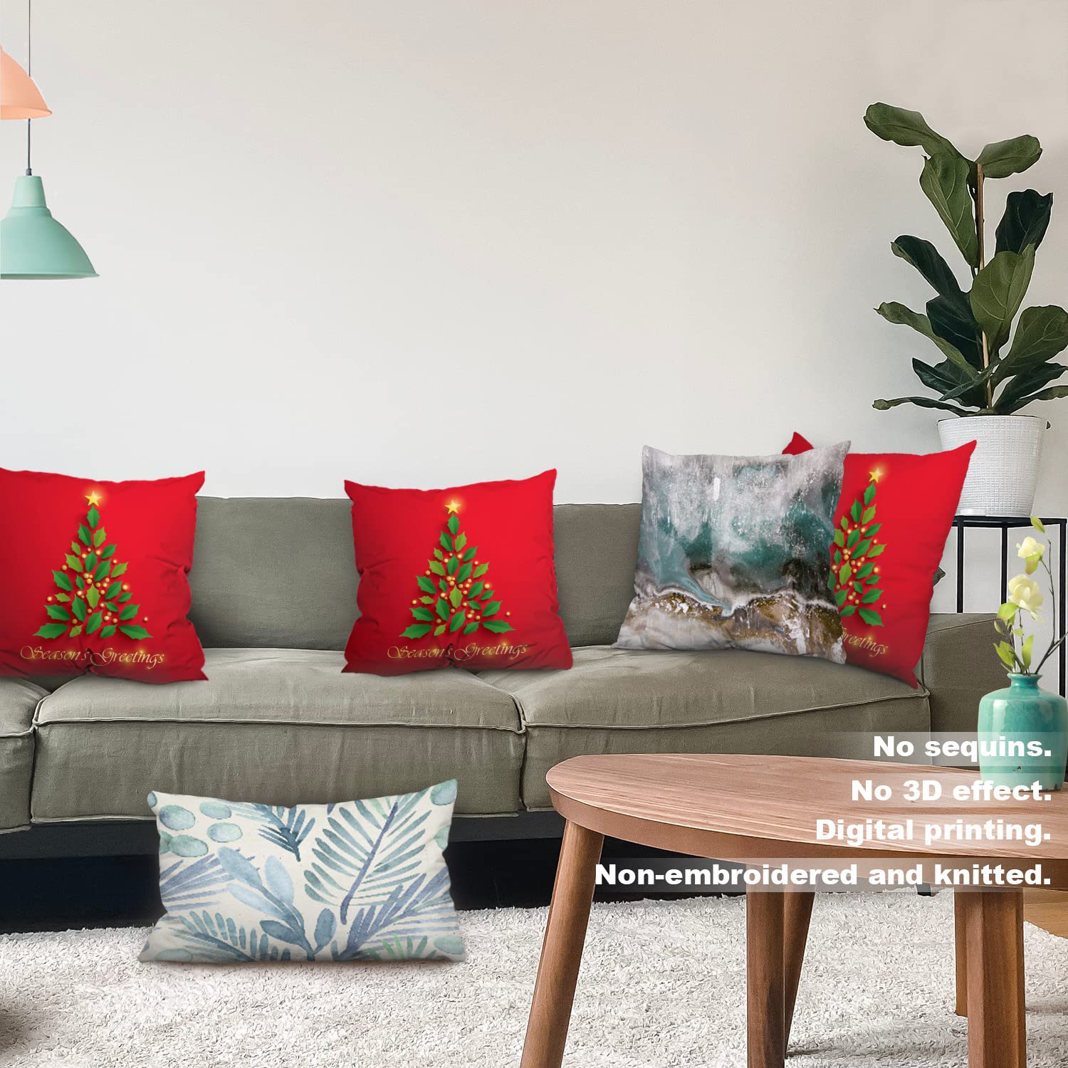 Batmerry Christmas Throw Pillow Covers 20x20 Inch - Festive Christmas Tree Star Green Winter Decor for Couch, Sofa & Bed - Digital Printed Blended Fabric with Invisible Zipper | Perfect for Holiday Home Decor, Christmas Party & Cozy Winter Ambiance