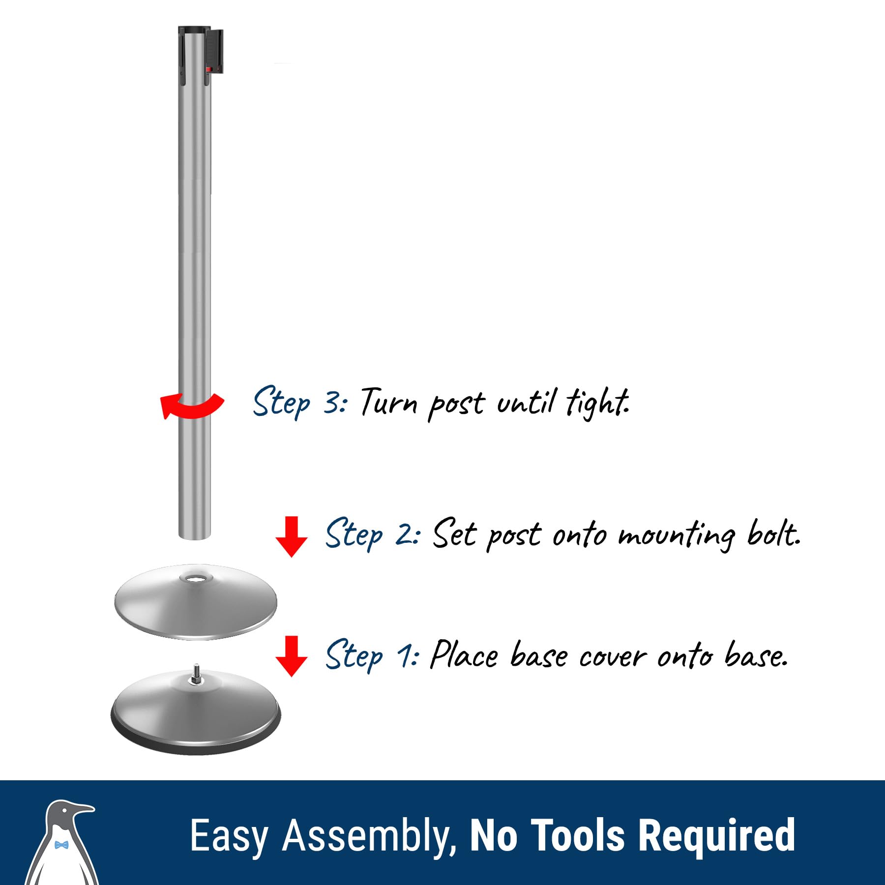 Retractable Belt Barrier Stanchion (2-Pack) - 10ft Crowd Control Belt with Steel Post - No Tools Required - Satin Silver Post & Black/Yellow Belt - Perfect for Event Queues, Retail Lines, and Crowd Management