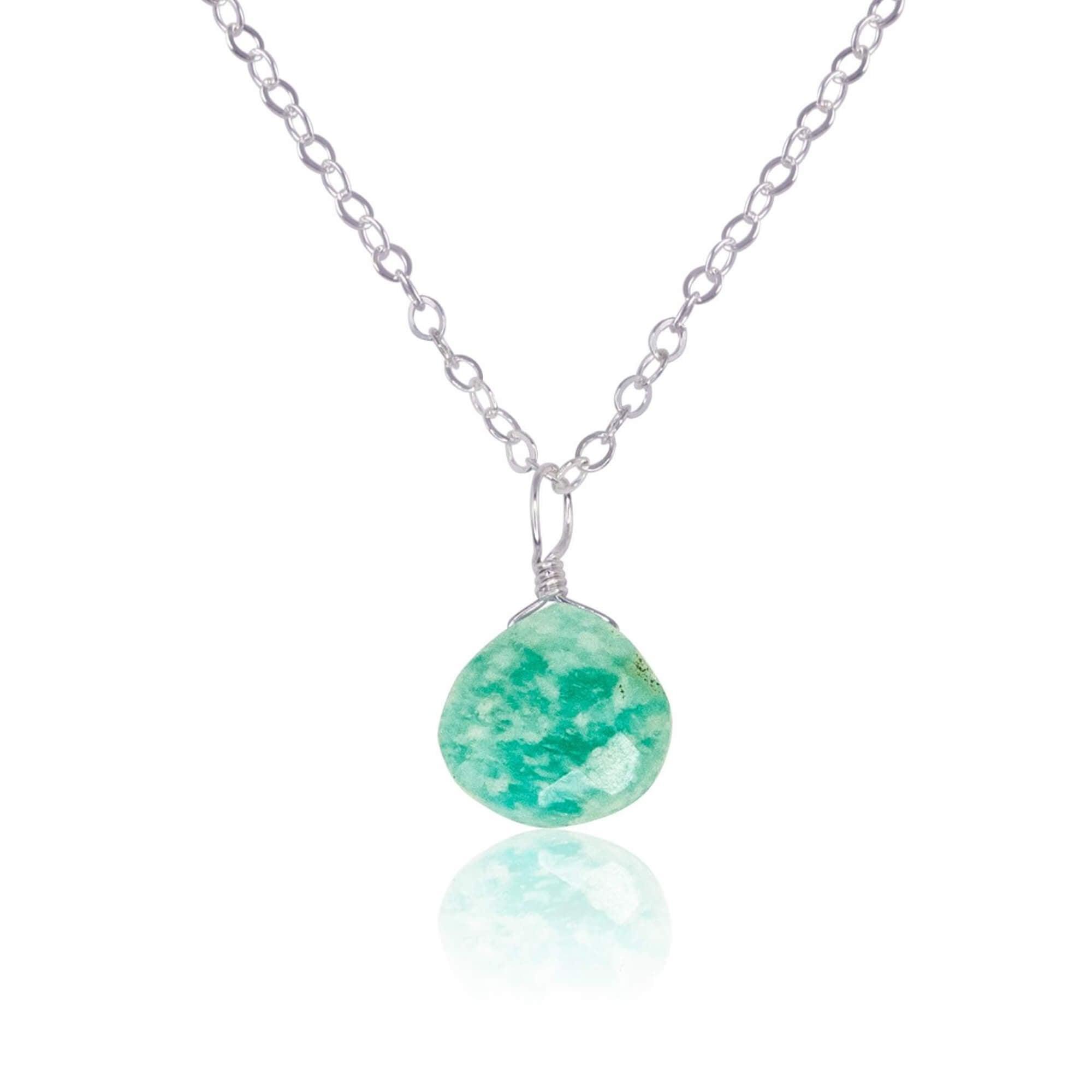 Amazonite Teardrop Crystal Pendant Necklace - Healing Stone Jewelry for Women, Natural Gemstone Drop Necklace for Stress Relief & Positive Energy - Perfect for Meditation, Yoga & Spiritual Gifts