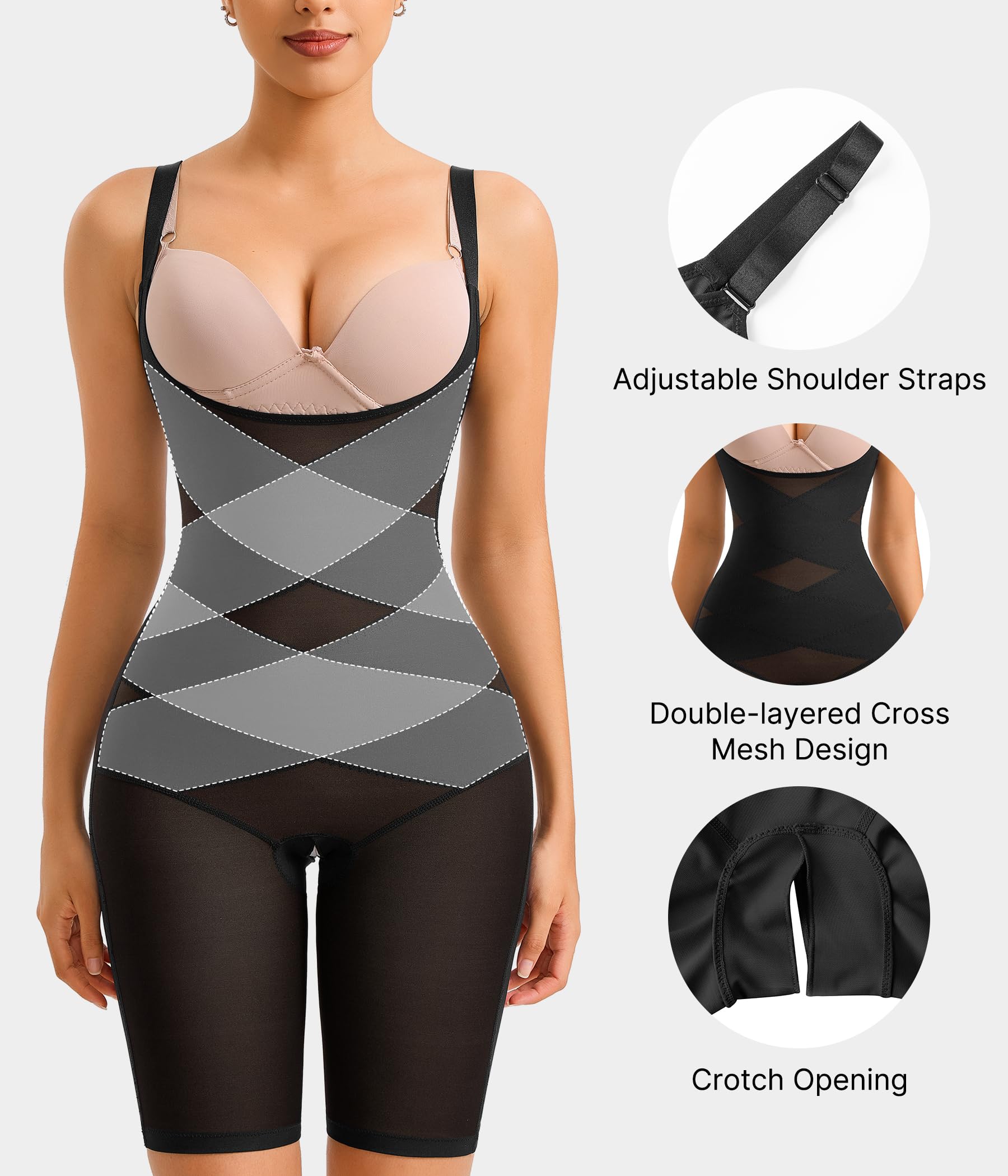 Nebility Tummy Control Shapewear Bodysuit - Open Bust Full Body Shaper Seamless Faja for Women - Slimming Underwear for Postpartum, Workout & Everyday Wear
