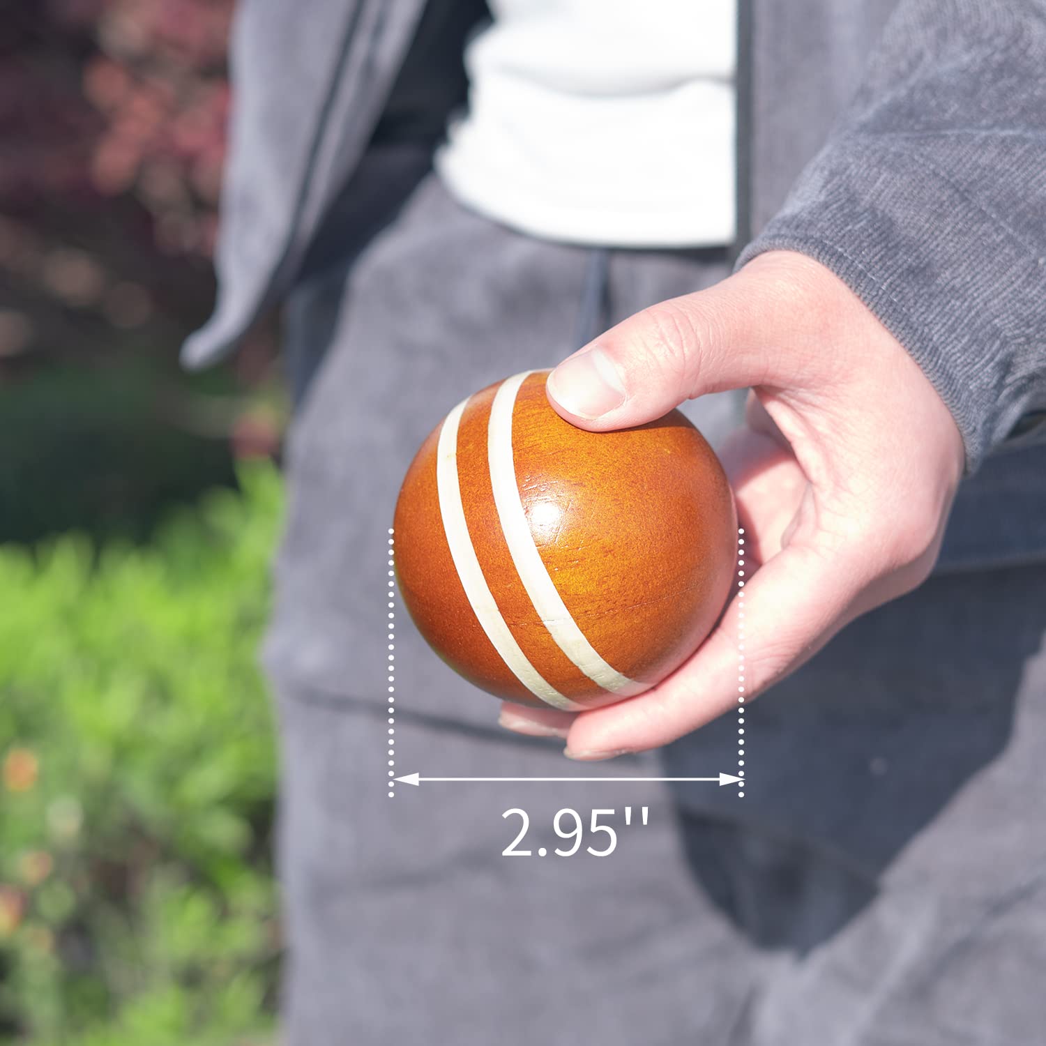 Premium Hardwood Bocce Ball Set - 8 Wooden Balls, White Pallino, Carry Case & Measuring Tape (2.95 Inch) for Outdoor Games, Backyard, Lawn, Beach & Picnic Fun - Perfect for Family Gatherings & Parties