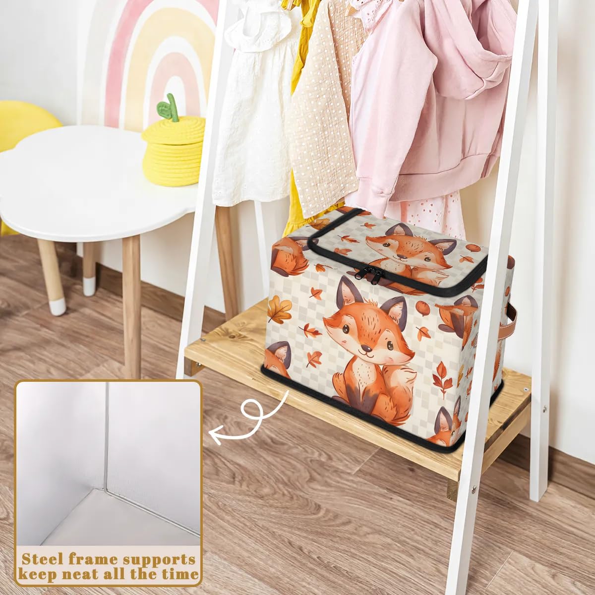 Fox Maple 2-Pack Stackable Storage Bins with Zipper Lid & Metal Frame | PU Handled Closet Organizer Cubes for Clothes, Toys & Home Organization | Perfect for Bedroom, Nursery & Laundry Room Storage