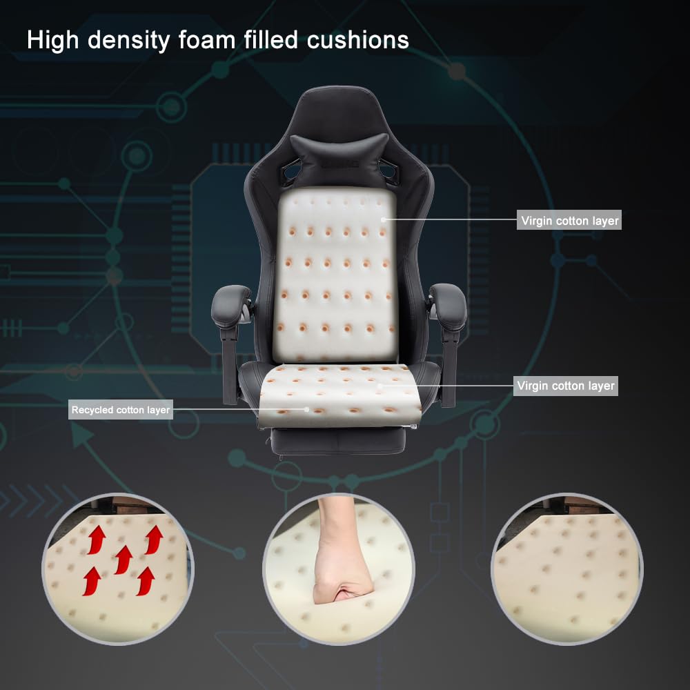 OHAHO Ergonomic Gaming Chair - High Back Office Chair with Adjustable Headrest & Lumbar Support, Leather Computer Desk Chair for Racing Game & Work (Black) - Perfect for Gamers, Home Office & Streaming Setup