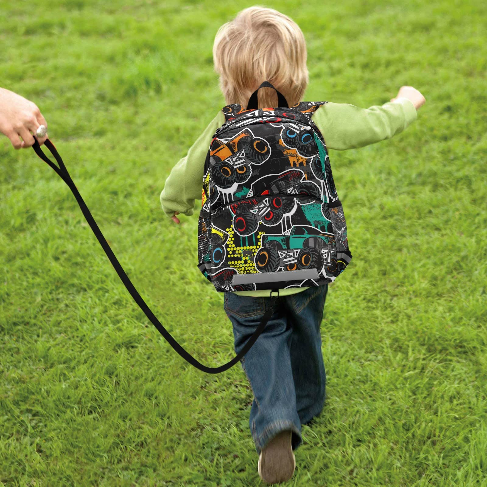 Monster Truck Themed Kids Backpack for Boys & Girls - Durable Toddler Bookbag for Daycare, School & Travel - Adjustable Chest Strap for Safety - Perfect for Preschool, Outdoor Adventures & Daily Use