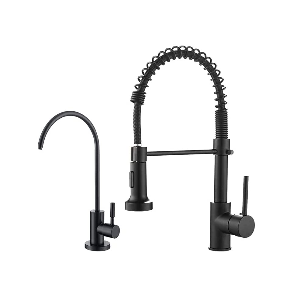 OWOFAN Matte Black Kitchen Sink Faucet with Pull Down Sprayer and RO Water Filter Faucet Bundle - Modern Brushed Nickel Finish for Home Kitchen Remodeling, Dishwashing & Cooking