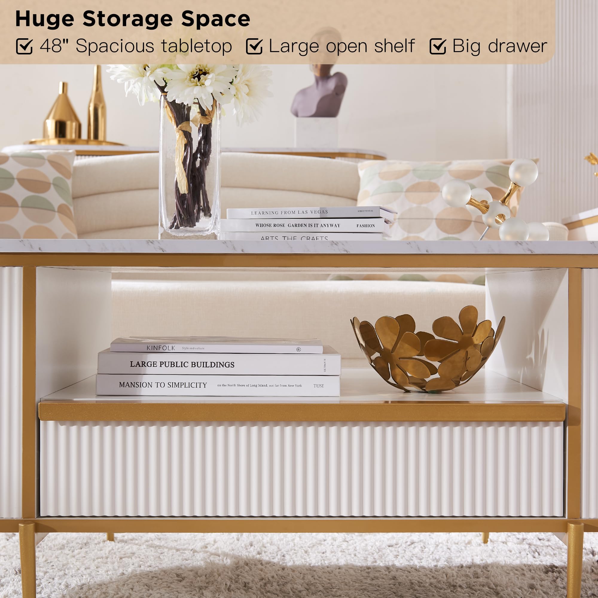 OKD Modern Luxury Fluted Coffee Table - 48