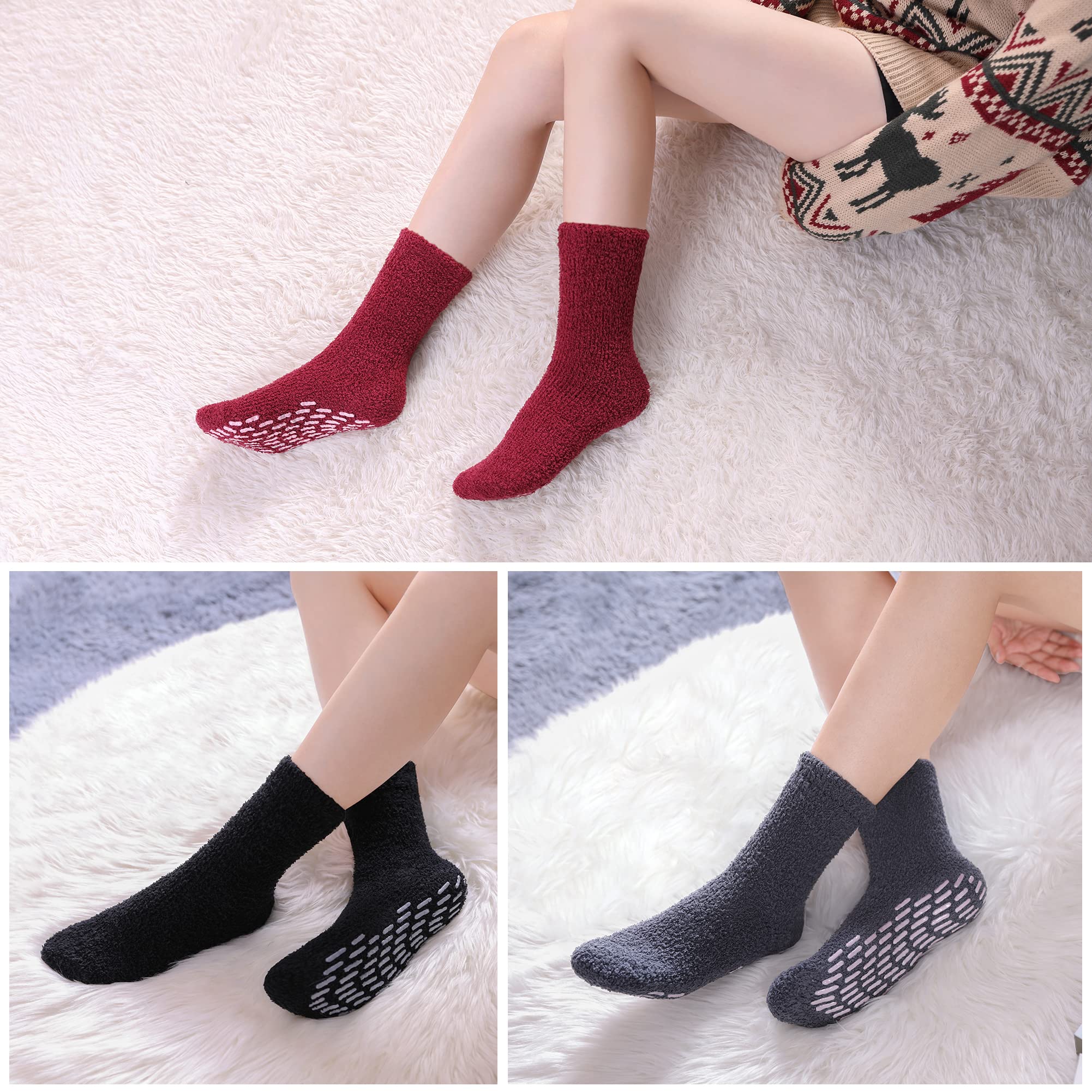 MQELONG Women's Cozy Non-Slip Slipper Socks - Soft Fluffy Fuzzy Grip Socks for Hospital, Home & Winter Warmth - Perfect for Indoor Comfort, Nursing & Relaxation