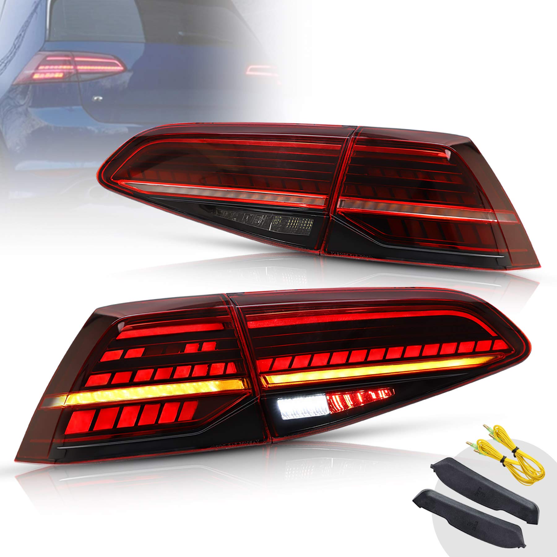 VLAND LED Tail Lights Assembly for VW Golf 7 MK7 & 7.5 (2014-2020) - Sequential Turn Signal Rear Lamps Compatible with TDI & TSI Models (Excluding GTI/R) | Upgrade Your Golf's Style & Safety for Night Driving & Car Shows