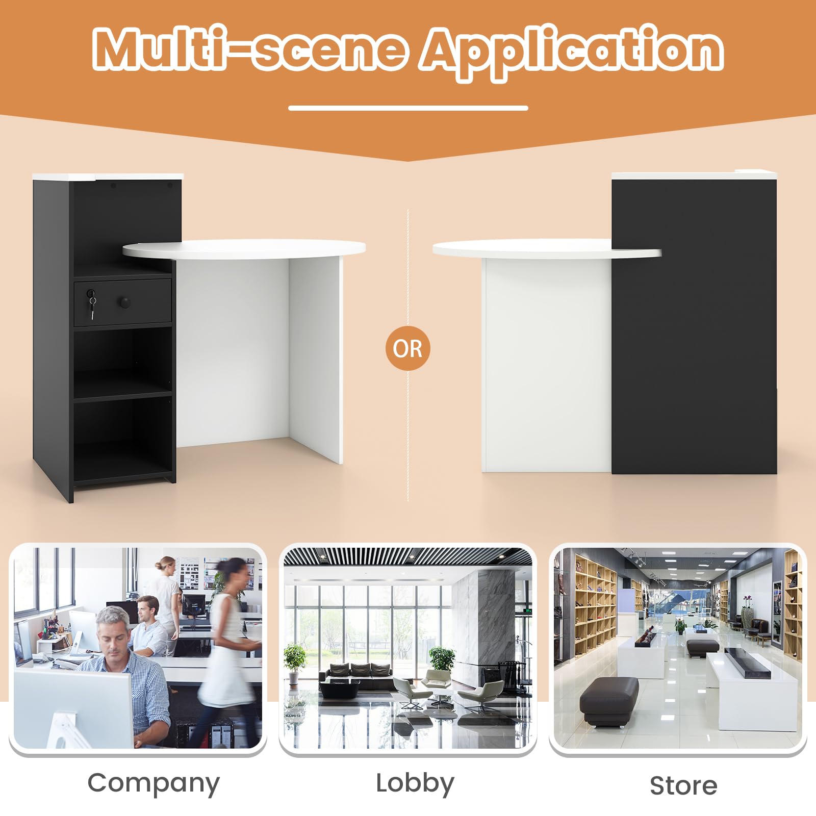 Tangkula Oval Reception Desk with Lockable Drawer & Adjustable Shelf - Front Counter Workstation for Retail, Salon, Office & Home Use - Perfect for Checkout, Computer Work & Customer Service Areas