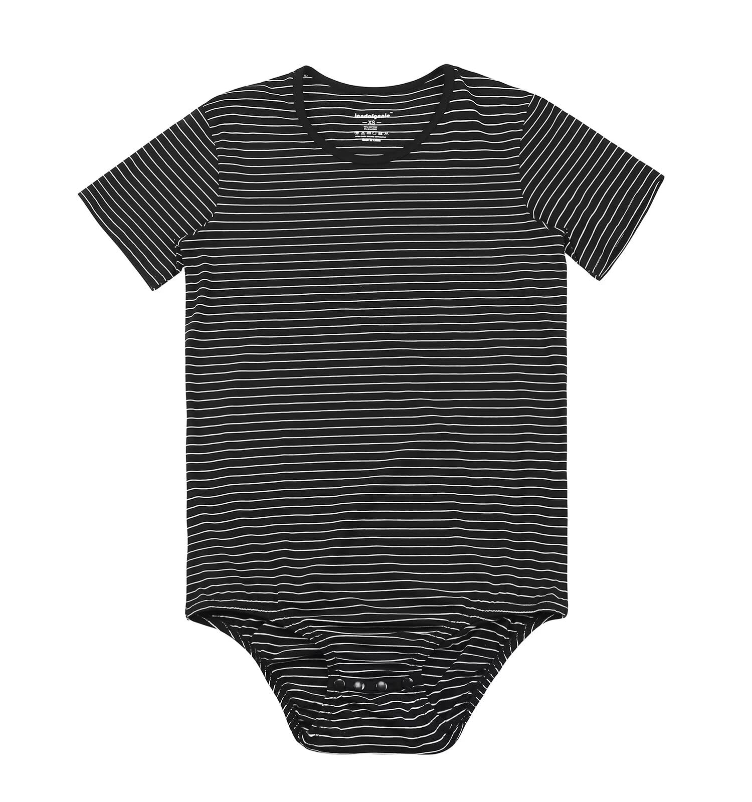 Men's Short Sleeve Striped Romper Pajama - Comfortable One-Piece Sleepwear for Lounge & Home Wear - Perfect for Sleepovers, Relaxing at Home, and Summer Nights