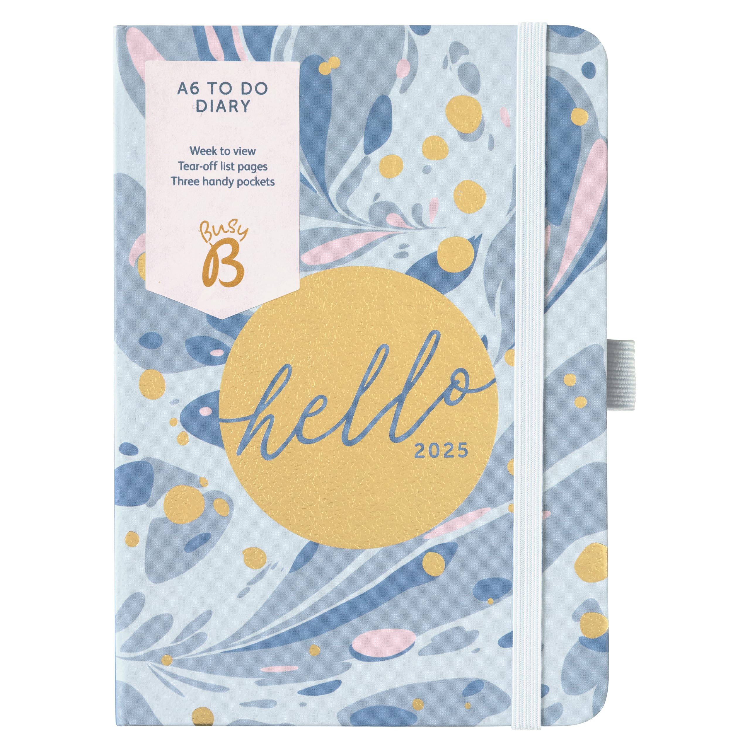 Busy B 2025 A6 Weekly Planner - Compact Blue Marble Diary with To-Do Lists, Notes Pages & 3 Pockets | Year Planner & Week-to-View Layout | Perfect for Students, Professionals & Personal Organization