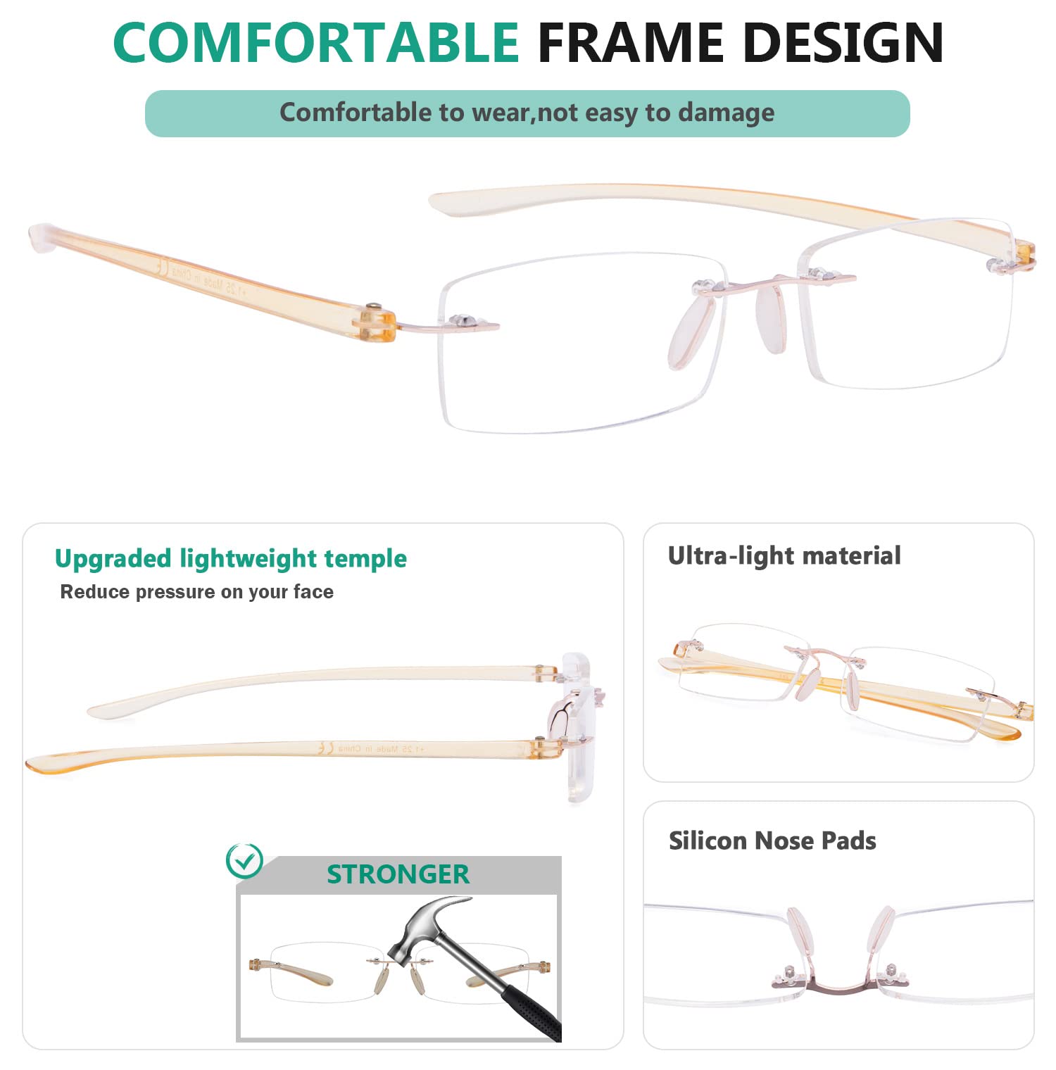 Eyekepper Rimless Reading Glasses for Men & Women - Small Lens Readers for Computer, Books & Close Work