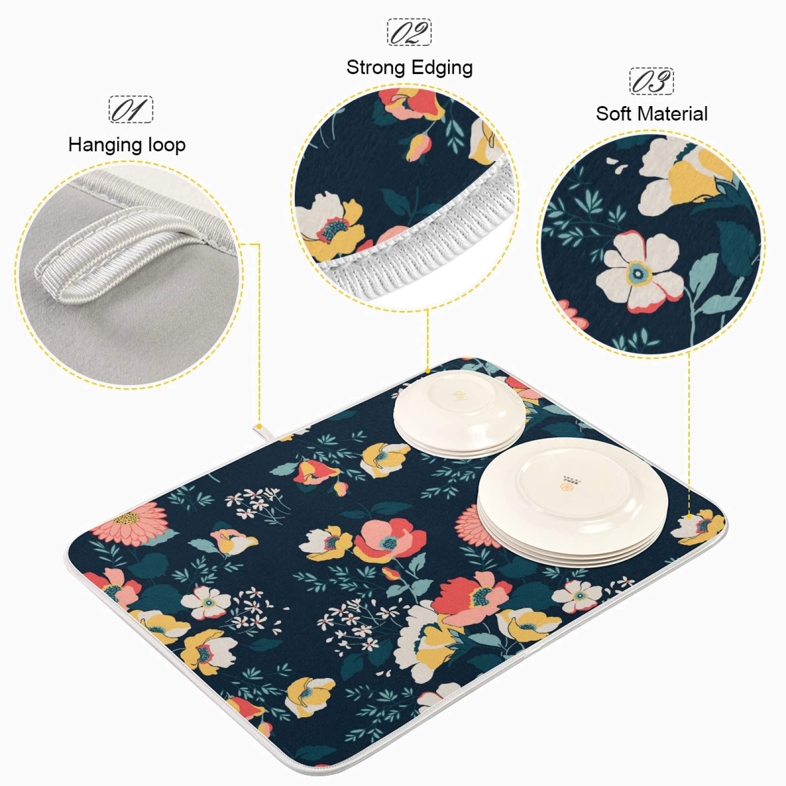 Premium Daisy Floral Dish Drying Mat - 18