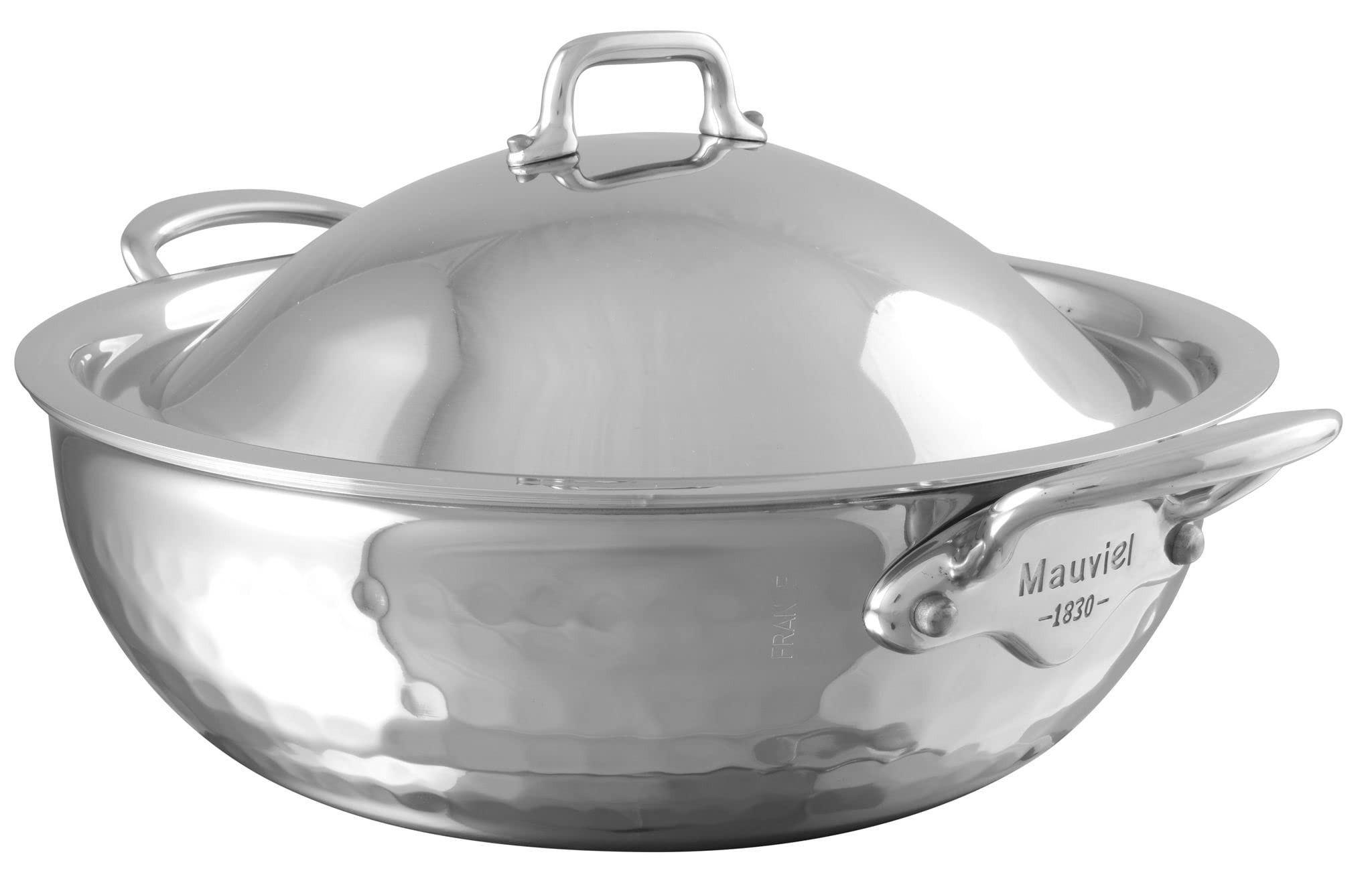 Premium Mauviel M'Elite 5-Ply Hammered Stainless Steel Chef Pan with Dome Lid - 3.3 Quart French Cookware for Professional Chefs & Home Cooking - Perfect for Searing, Braising & Slow Cooking
