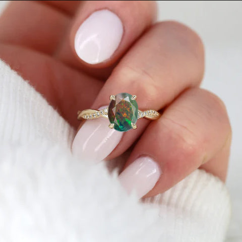 Natural Black Ethiopian Opal Engagement Ring for Women - Handcrafted Sterling Silver Wedding Band - Perfect for Proposals, Anniversaries & Special Occasions