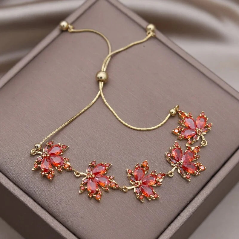Orange Maple Leaf Bracelet - Handmade Woodland Jewelry for Women, Nature Inspired Leaf Bracelet, Perfect Gift for Hiking & Outdoor Enthusiasts | F5434W