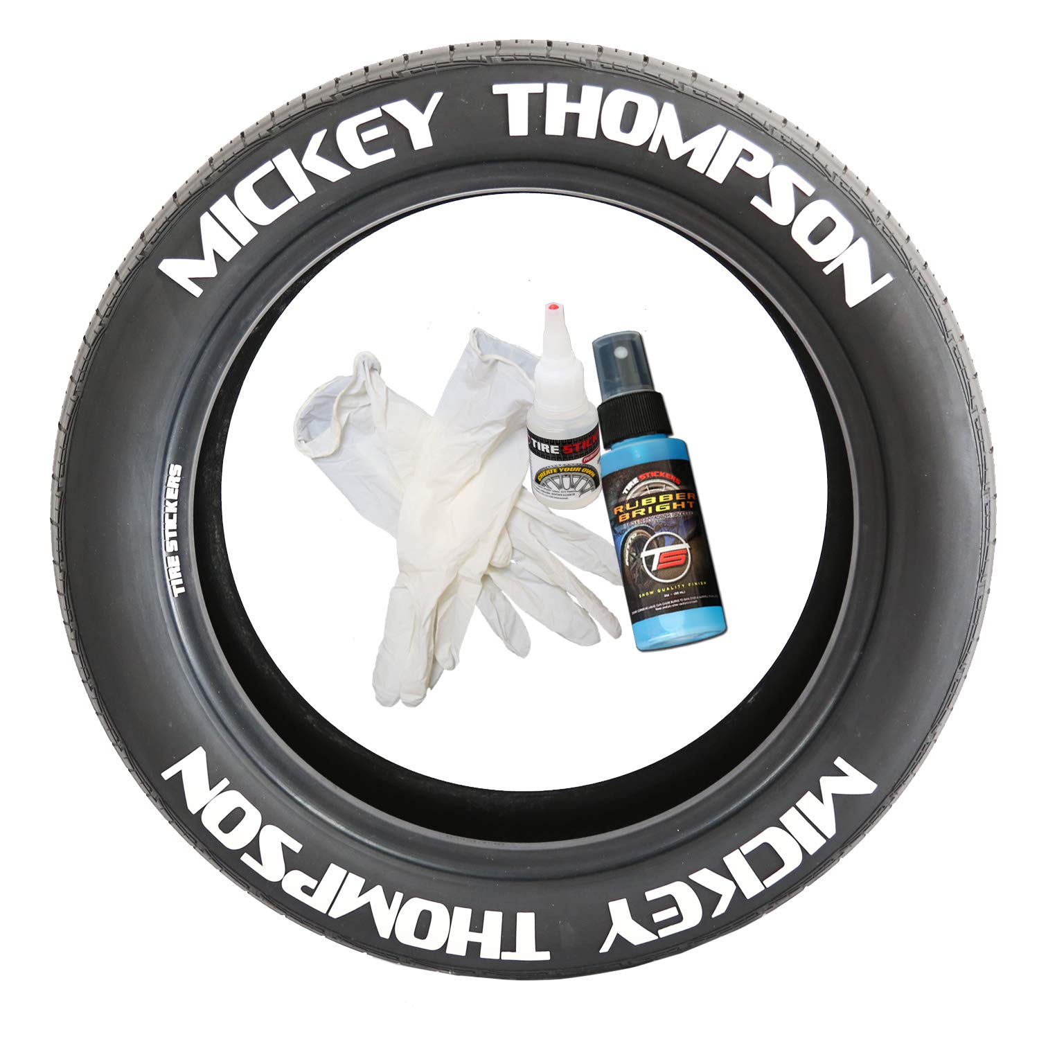 Mickey Thompson Permanent DIY White Tire Lettering Kit - 4 Pack with Glue & 2oz Touch-Up Cleaner for 17-18 Inch Wheels (1.50 Inches) - Perfect for Car Enthusiasts & Off-Road Vehicle Customization