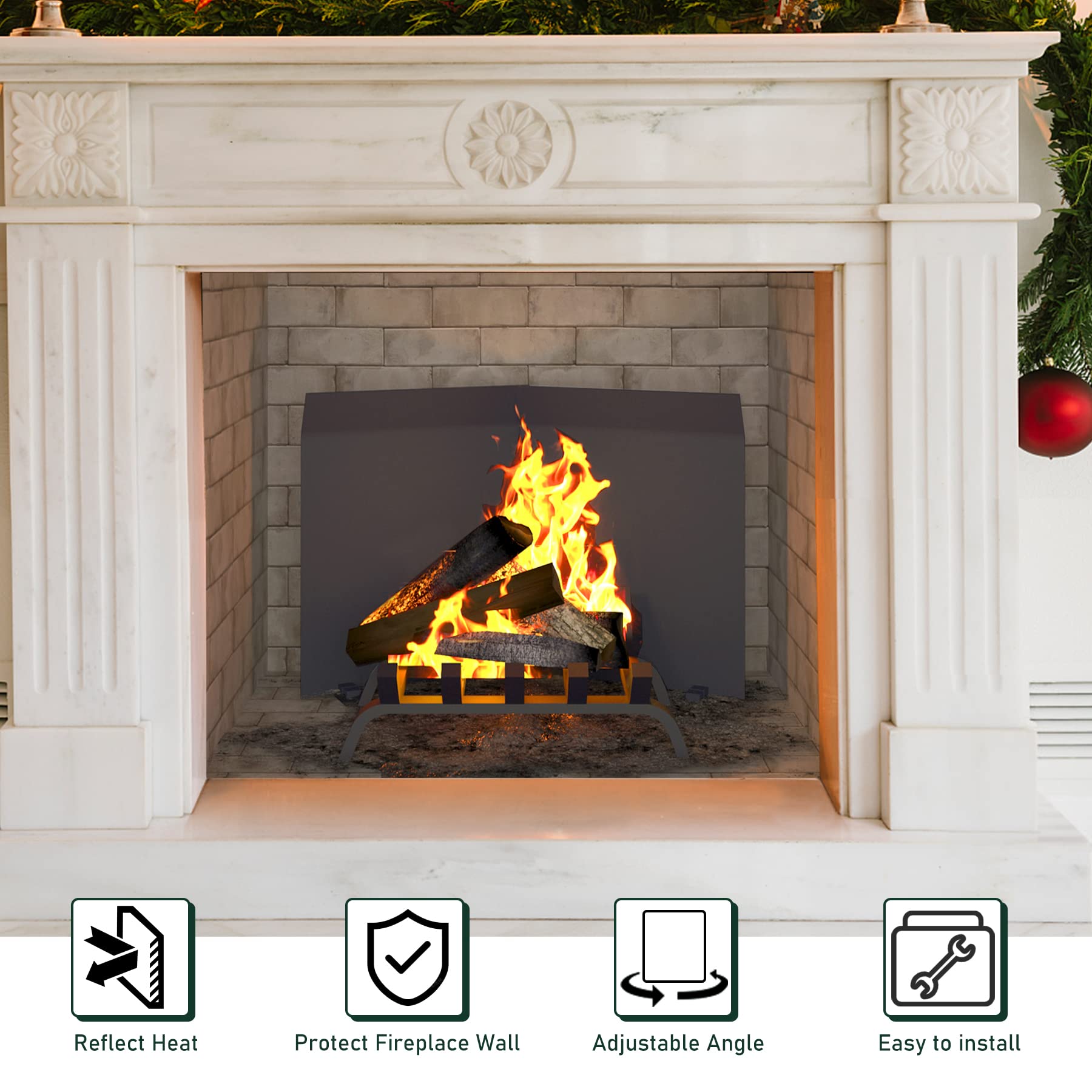 Flehomo Adjustable Fireback - 2 Pack Black Painted Fireplace Heat Reflector, 17 x 13 Inch (Max 26 Inch Width) - Flexible Angle Firebox Protector & Decorative Heat Shield for Classic Fireplace - Perfect for Home Heating Efficiency & Fireplace Safety
