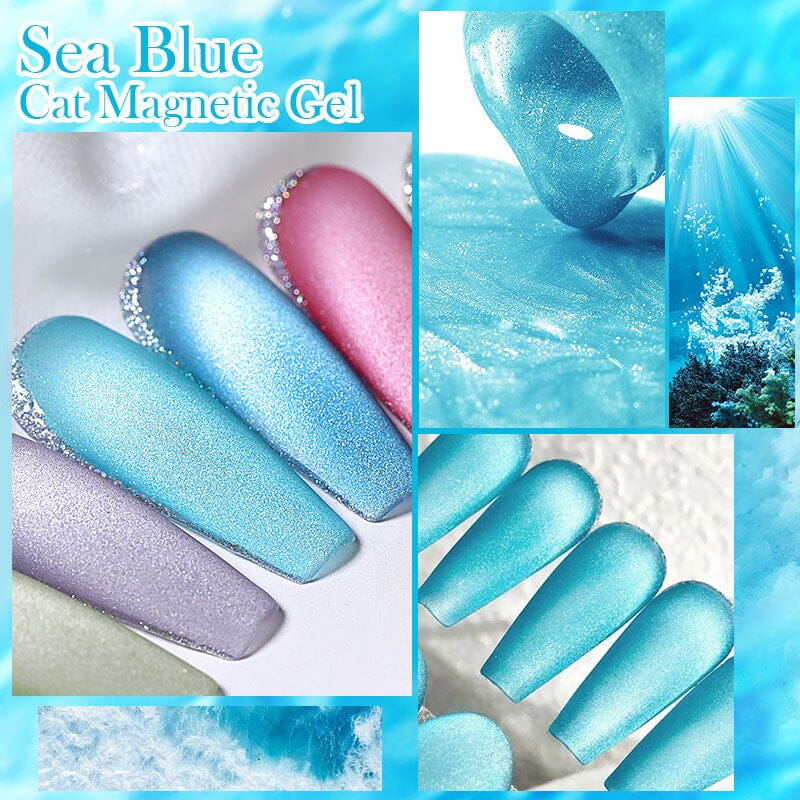 Sea Blue Cat Magnetic Gel Polish 10ml - UV LED Nail Art Kit for Salon & Home Manicure - Long Lasting Nail Polish for Professional & DIY Use