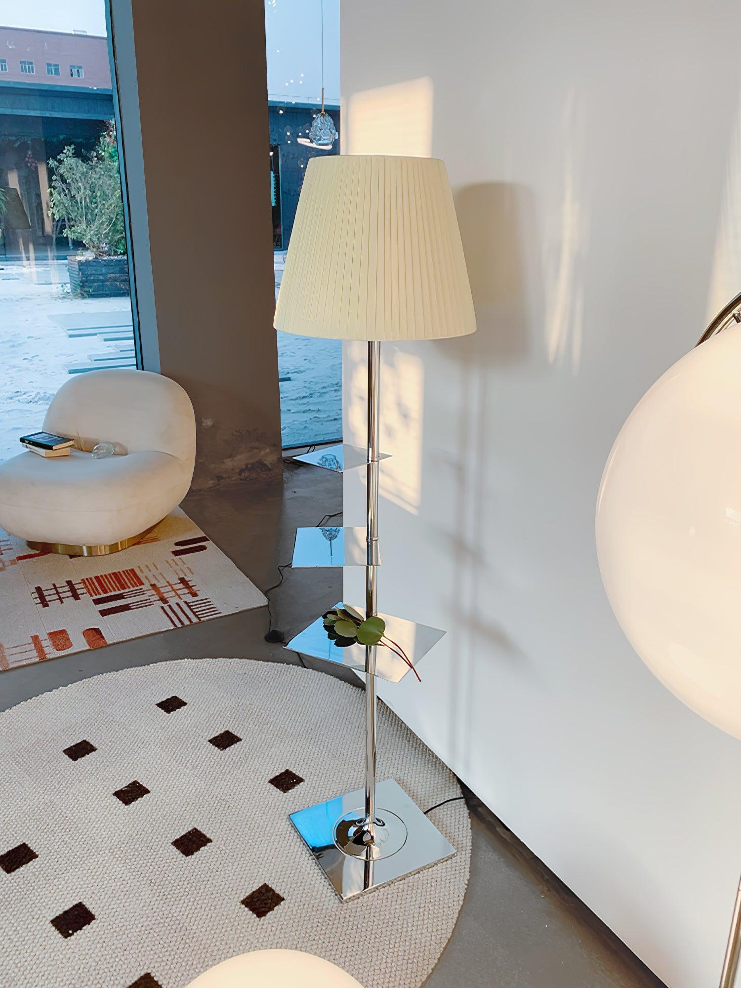 Modern Chrome Prism Side Table with Built-in LED Floor Lamp - Stylish End Table & Ambient Lighting for Living Room, Bedroom, or Office Decor