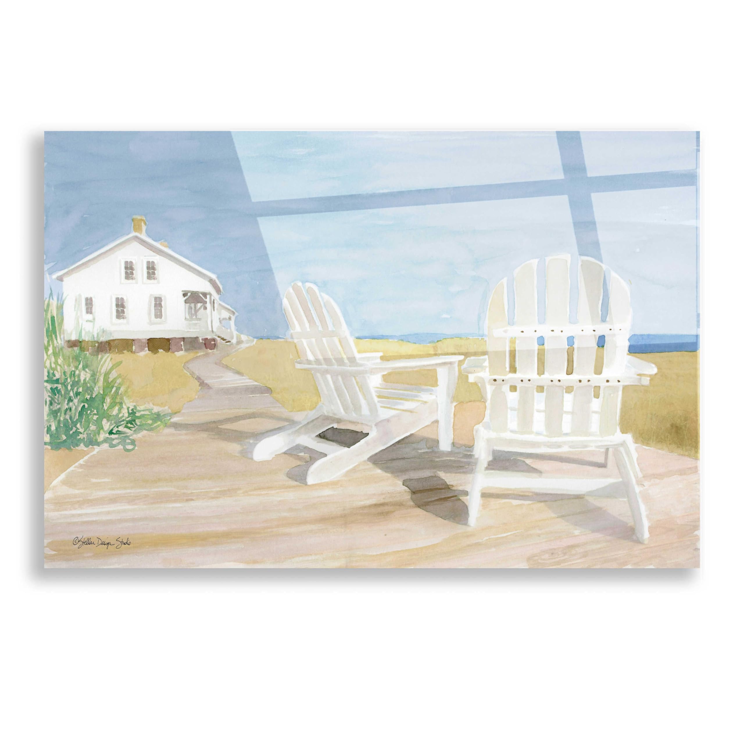 Stellar Design Studio 'Beach Chairs 1' Acrylic Glass Wall Art - 16x12 Inches Modern Coastal Decor for Living Room, Bedroom & Office