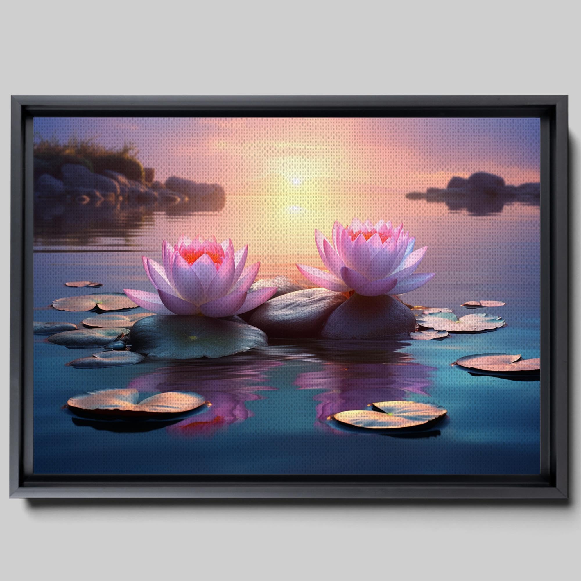 Zen Wall Art Canvas - Framed Meditation Decor with Zen Garden, Stone Flower & Peaceful Water Sunset Print | Perfect for Yoga Studios, Home Decor & Relaxation Spaces