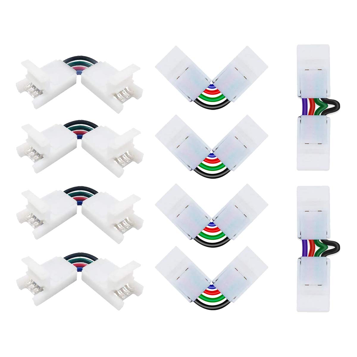 Adjustable L-Shape 4-Pin LED Strip Connectors (90-180°) for 10mm 5050 RGB Lights - 10 Pack - Perfect for Home Decor, Gaming Setup & DIY Lighting Projects