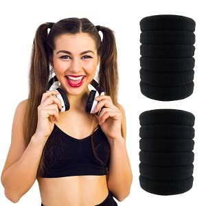 Styla Hair 12 Pack No Crease Hair Ties - Black Seamless Elastic Bands for Thick, Curly & Wavy Hair - No Slip, No Damage Ponytail Holders for Women & Men - Comfortable All Day Wear - Perfect for Workouts, Yoga, Running & Daily Activities