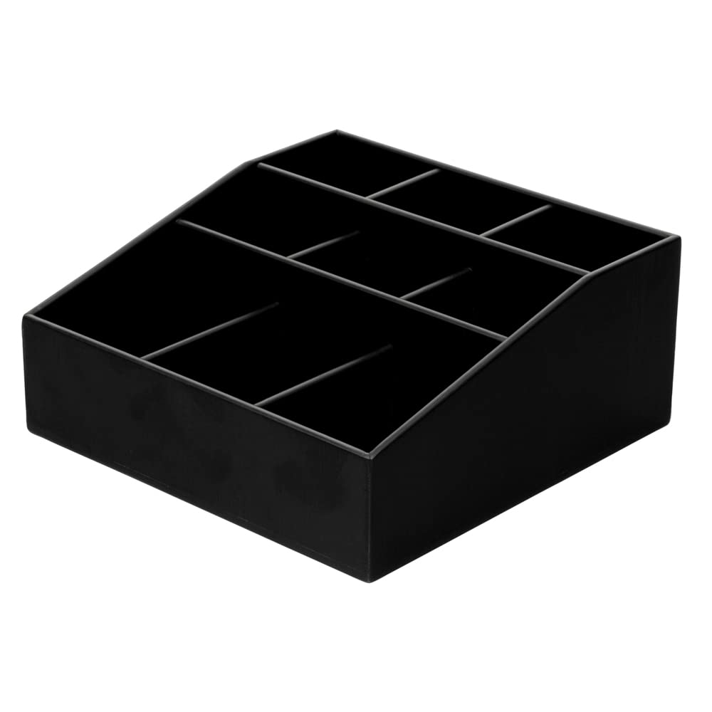 11.75 x 5.5 Inch Black Bamboo Coffee Condiment Organizer with 9 Compartments - Break-Resistant Creamer Caddy for Sugar Packets & Coffee Accessories | Perfect for Restaurants, Cafes & Home Kitchen Countertop Organization