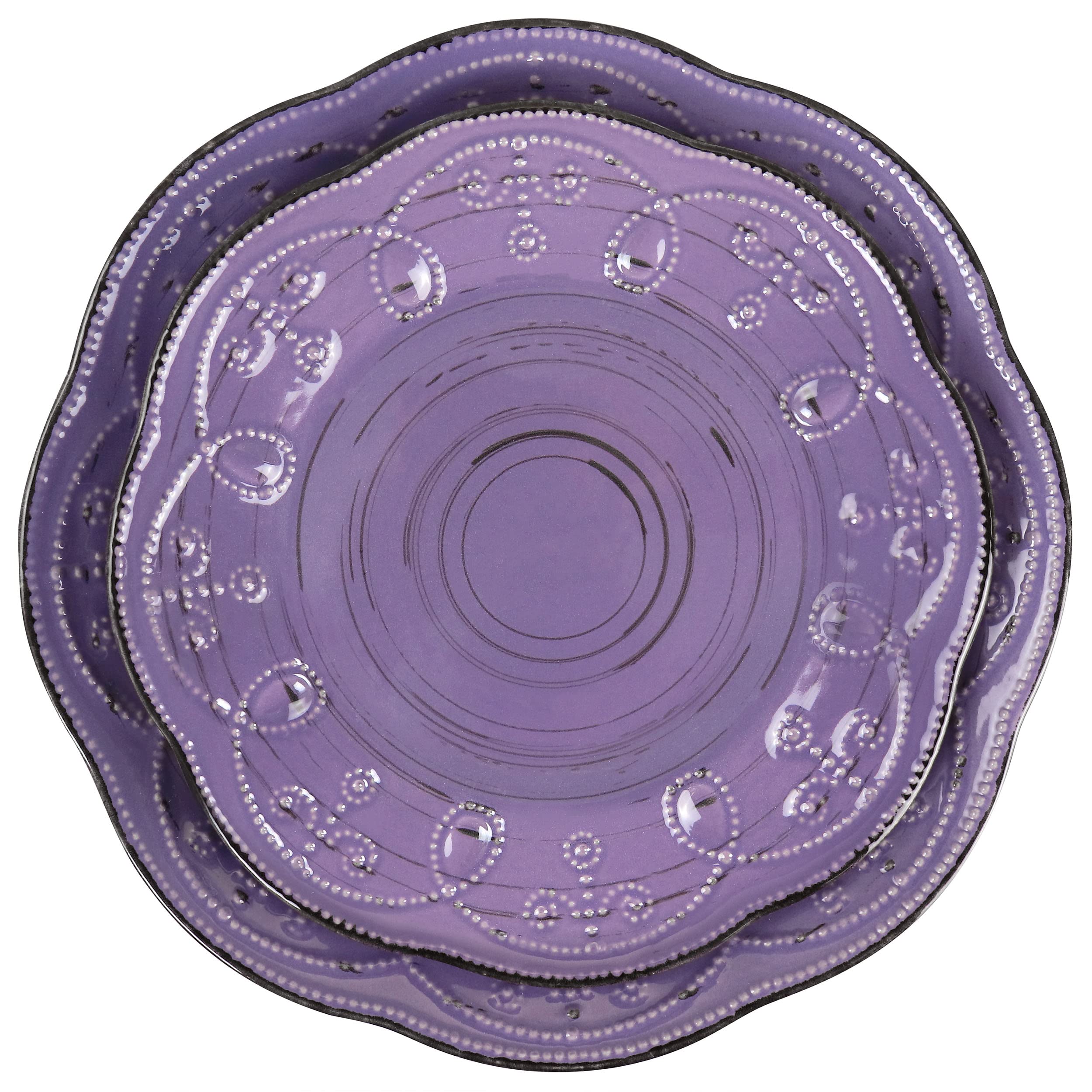 Elama Rustic Birch 16-Piece Stoneware Dinnerware Set - Purple with Brown Accents, Durable Ceramic Plates & Bowls for Everyday Dining, Dinner Parties & Family Gatherings (EL-RUSTICBIRCH)