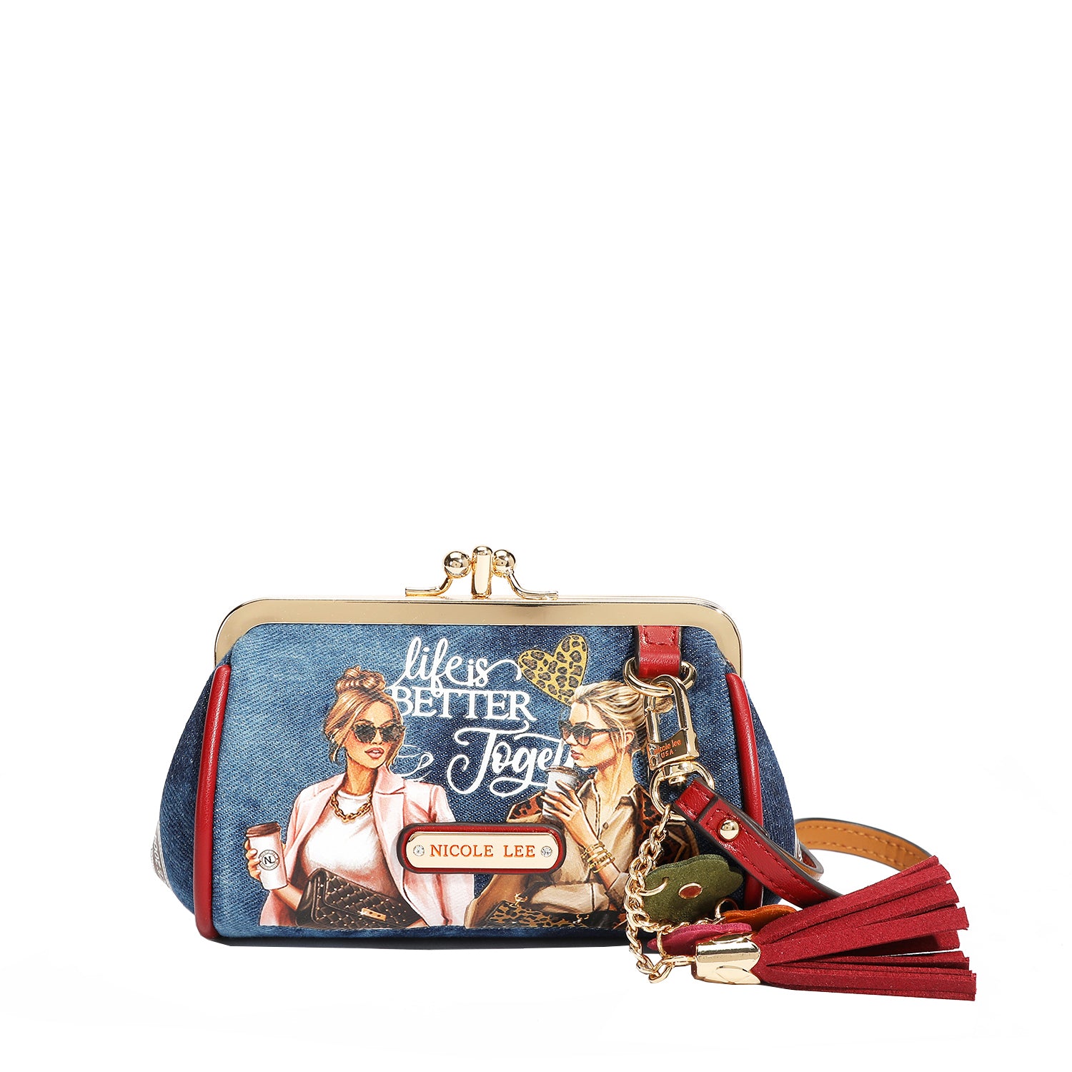 Denim Mini Kiss Lock Coin Purse Wristlet - Stylish Small Wallet for Women - Perfect for Parties, Shopping & Everyday Use