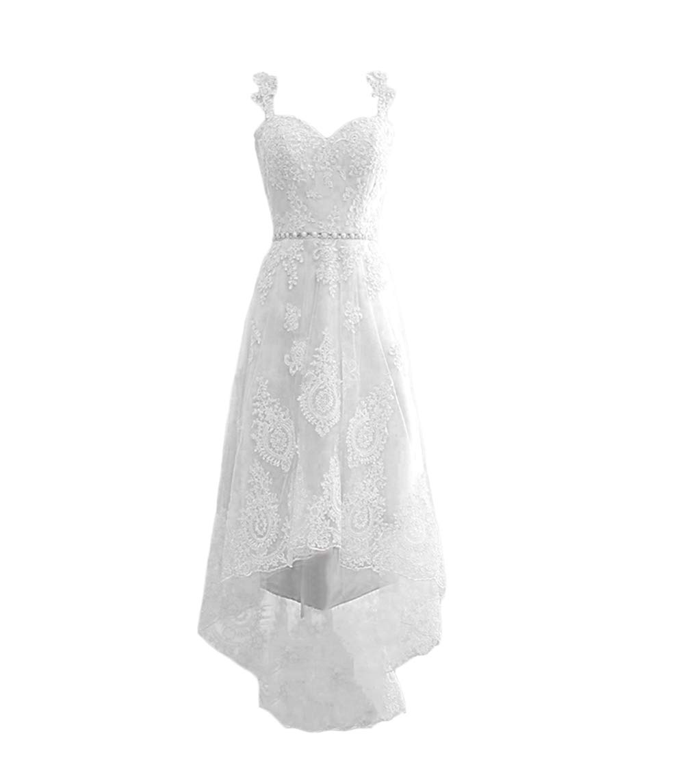 Tsbridal Detachable Lace Skirt Wedding Dress with Spaghetti Straps - High-Low Hem Bridal Gown for Beach, Garden & Outdoor Ceremonies