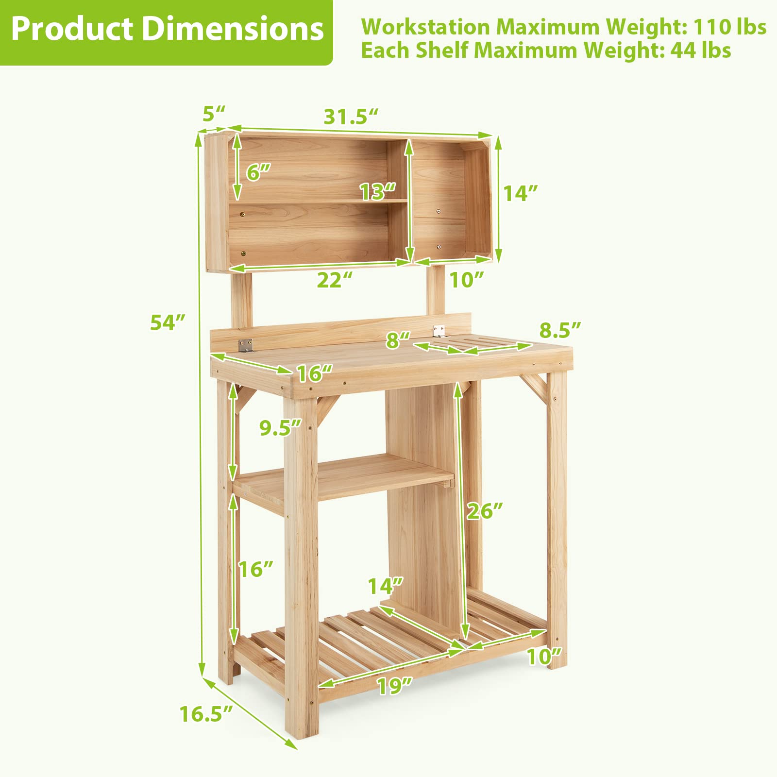 SAFSTAR Wooden Potting Bench with Bottom Shelves & Top Compartments - Sturdy Garden Workstation for Planting, Organizing Tools & Potted Plants - Perfect Outdoor Gardening Table for Backyard, Patio & Balcony Use