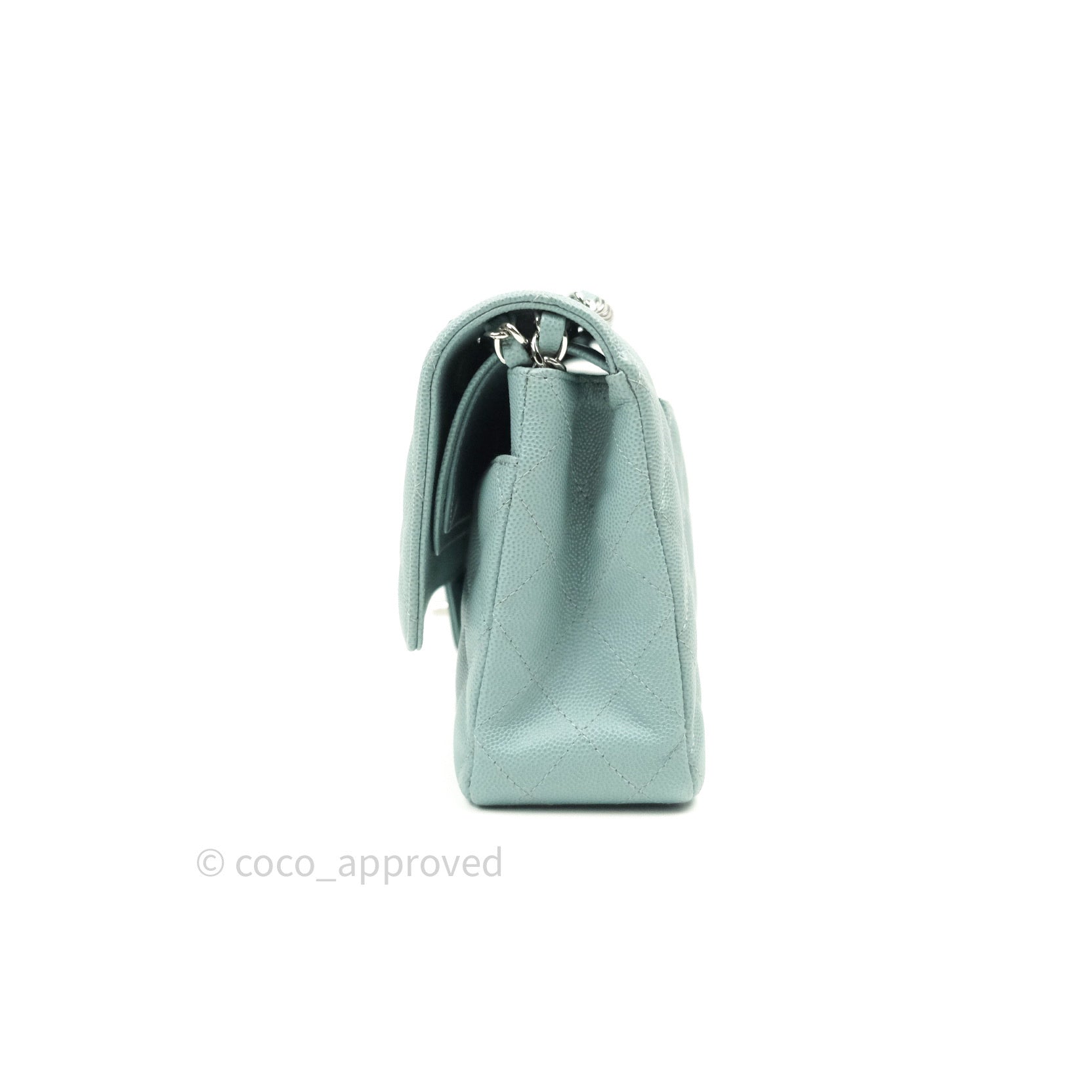 Chanel Classic M/L Medium Double Flap Bag Light Blue Caviar Leather with Silver Hardware 18C - Luxury Designer Handbag for Women, Perfect for Parties, Weddings & Special Occasions