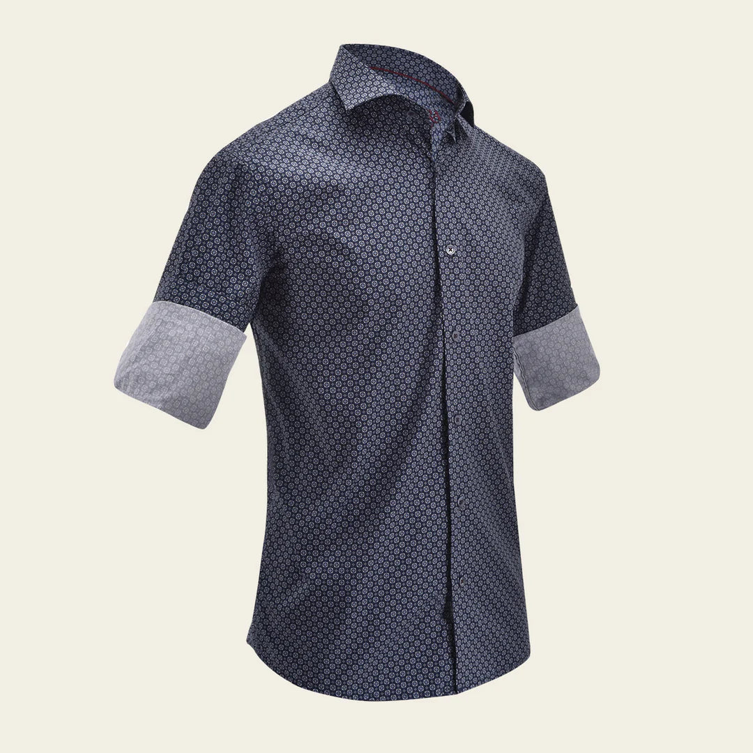 Stylish Navy Geometric Print Men's Shirt CM21029 - Perfect for Casual Wear, Office & Date Nights