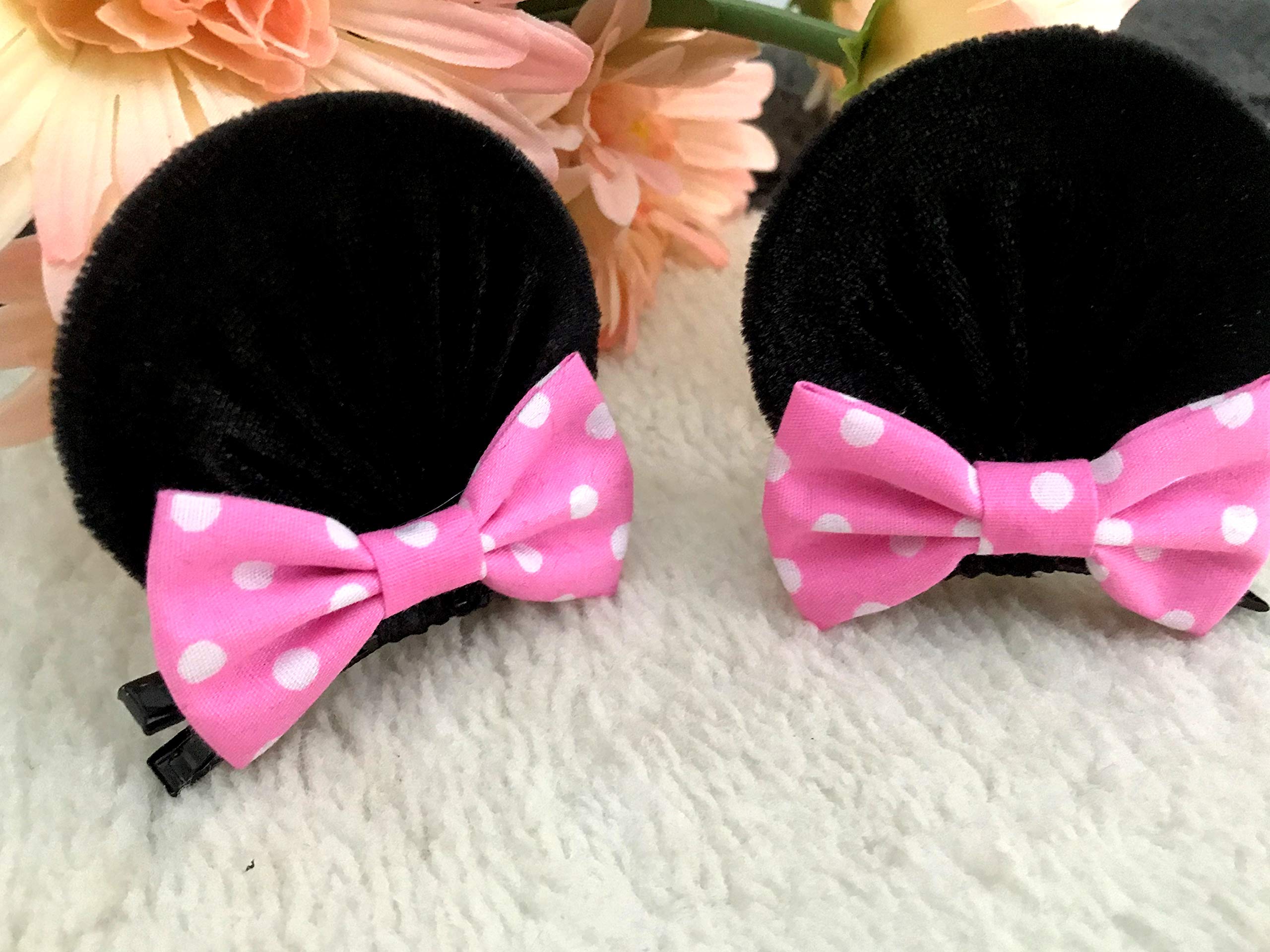 Pink Polka Dot Mouse Ears Hair Clips with Alligator Clips - Cute Hair Accessories for Disney Theme Parks, Costume Parties & Cosplay (Style M12)
