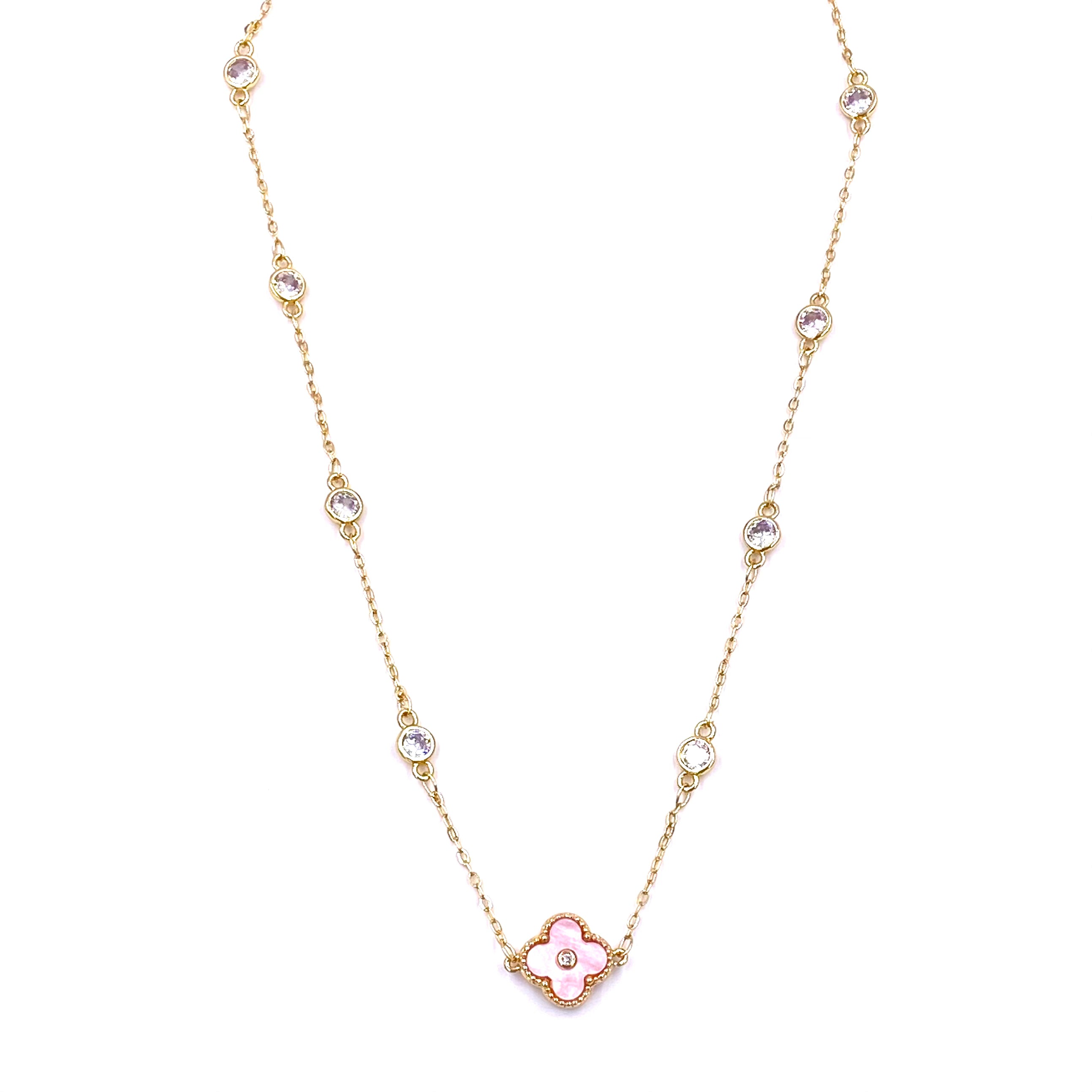 Ashley Gold Stainless Steel Gold Plated CZ Clover Necklace for Women - Elegant Four Leaf Clover Pendant Jewelry Gift for Birthday, Anniversary & Special Occasions