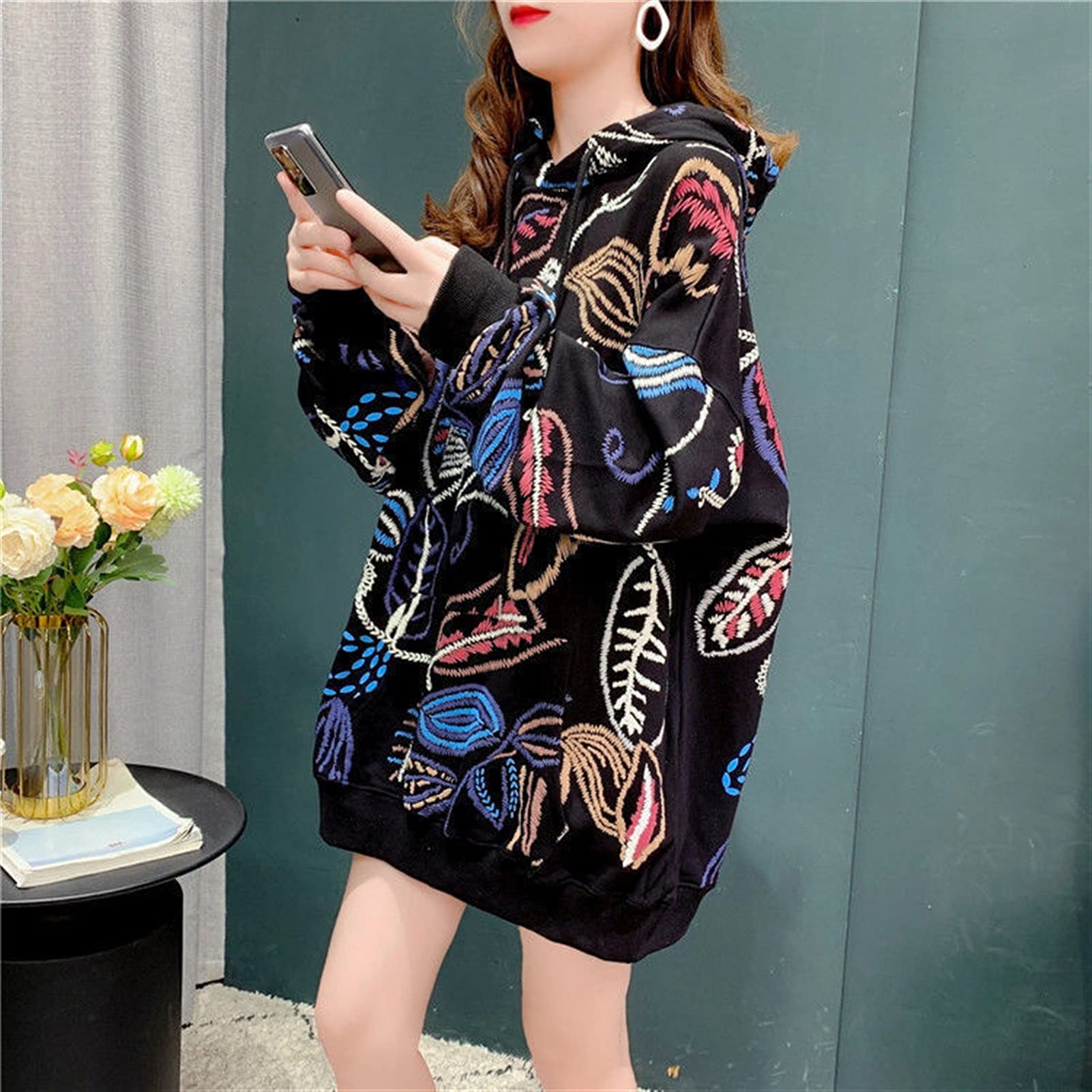 Cute Kawaii Hoodie for Women - Loose Fit Long Sleeve Pullover Sweatshirt, Korean Style Fashion (Black, X-Large) | Perfect for Spring, Fall & Casual Wear
