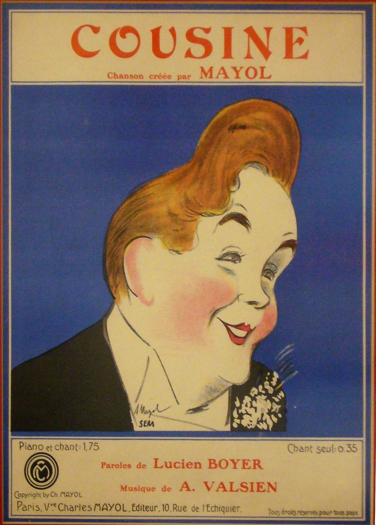 1914 Original French Music Sheets Cover - Cousine SEM/Goursat | Vintage Sheet Music for Collectors & Musicians | Perfect for Framing, Decor & Historical Displays