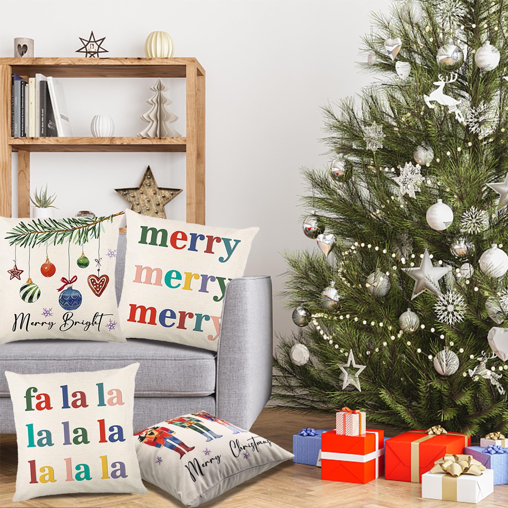 20x20 Christmas Throw Pillow Covers Set of 4 - Nutcracker Holiday Decor, Festive Winter Sofa Cushion Covers for Xmas Decorations, Farmhouse Rustic Home Party Gift | Perfect for Living Room, Couch, Bedroom & Seasonal Holiday Decor