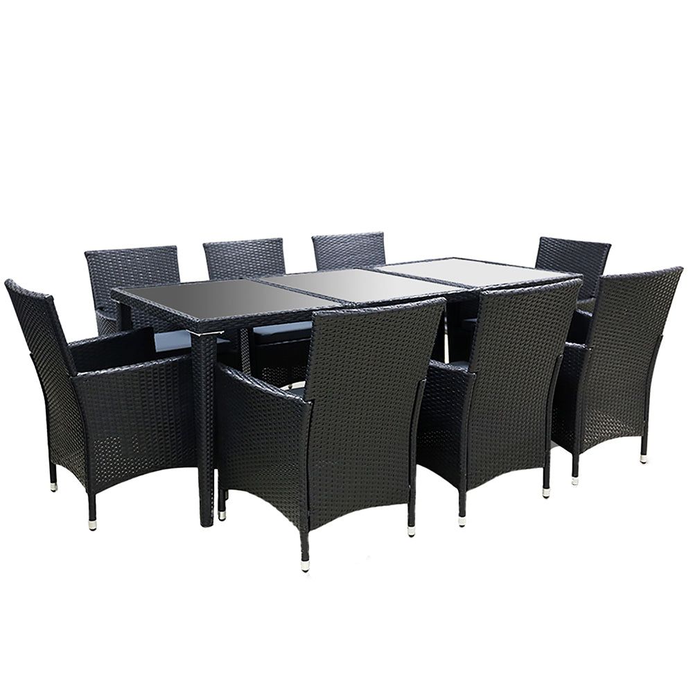 Gardeon 9-Piece Outdoor Dining Set in Black - Perfect for Patio, Garden & Backyard Entertaining